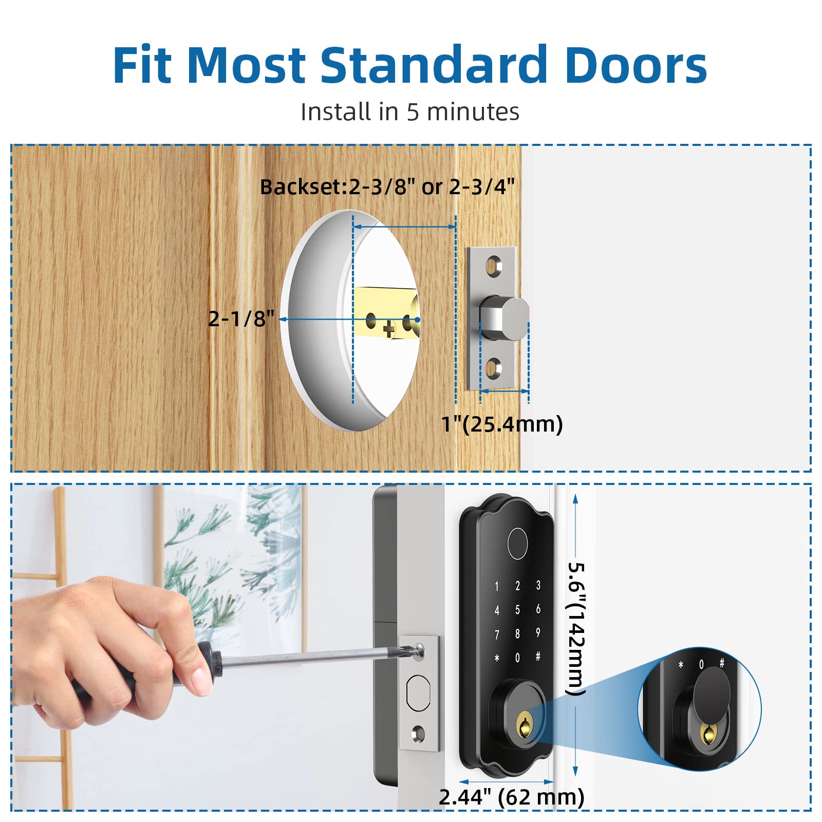 **PIONEERWORKS 5-in-1 Smart Keyless Entry Door Lock – Fingerprint, IC Card, Keypad, App & Key Access, Auto-Lock, Locking History – Black | Secure Your Home, Office & Vacation Rental**