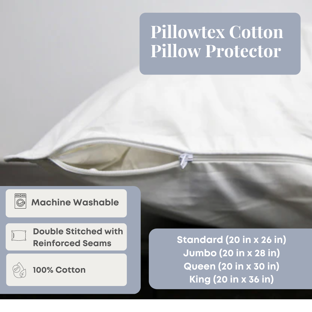 Premium Pillowtex Cotton Pillow Protector - Hypoallergenic & Breathable Pillow Cover for Allergies & Dust Mites - Fits Standard, Queen & King Size Pillows - Ideal for Bedroom, Hotel & Travel Use