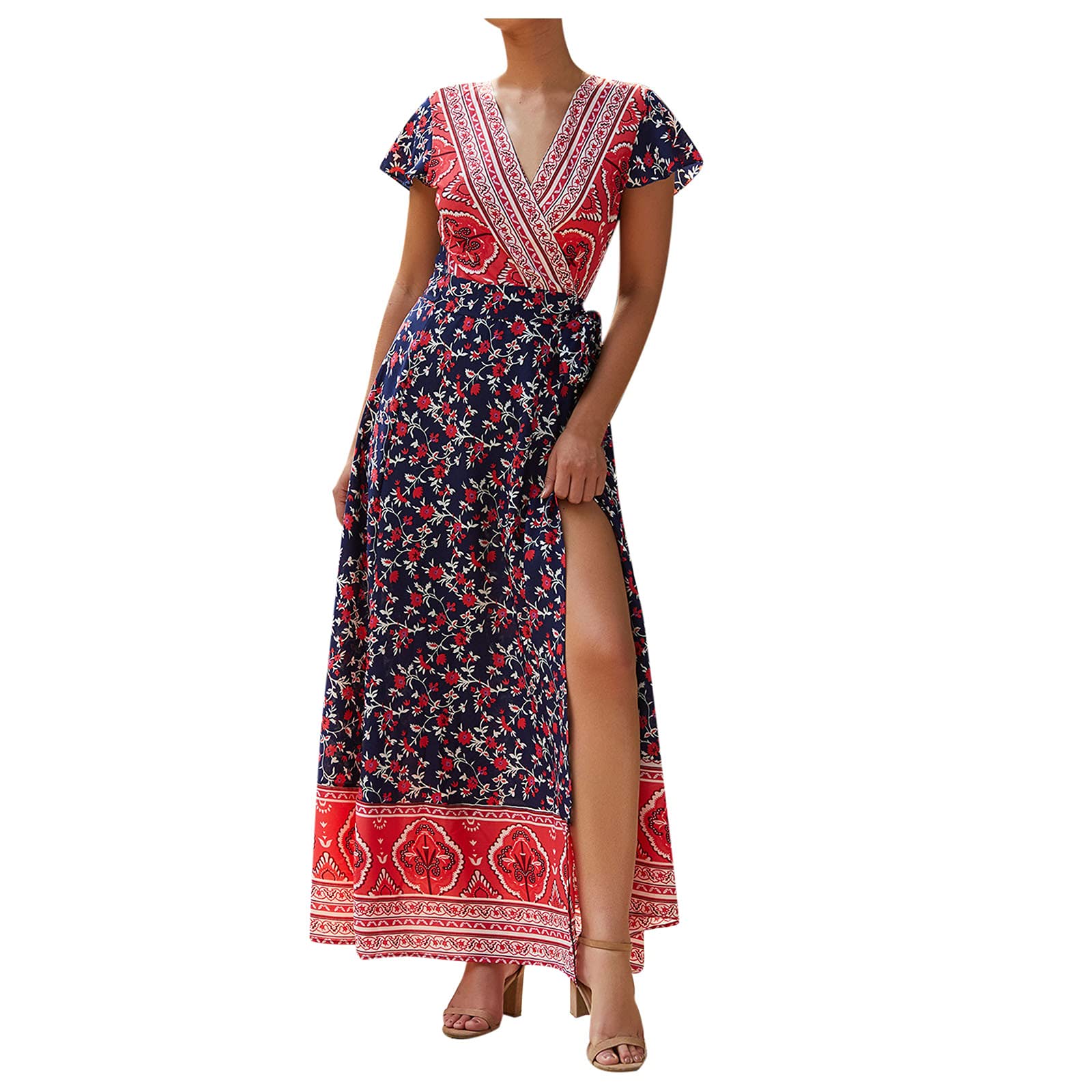 Maxi Floral Evening Dress for Women - Sexy Backless Sundress, Long Boho Party Dress, Beach Cover Up - Perfect for Summer Parties, Vacations & Date Nights