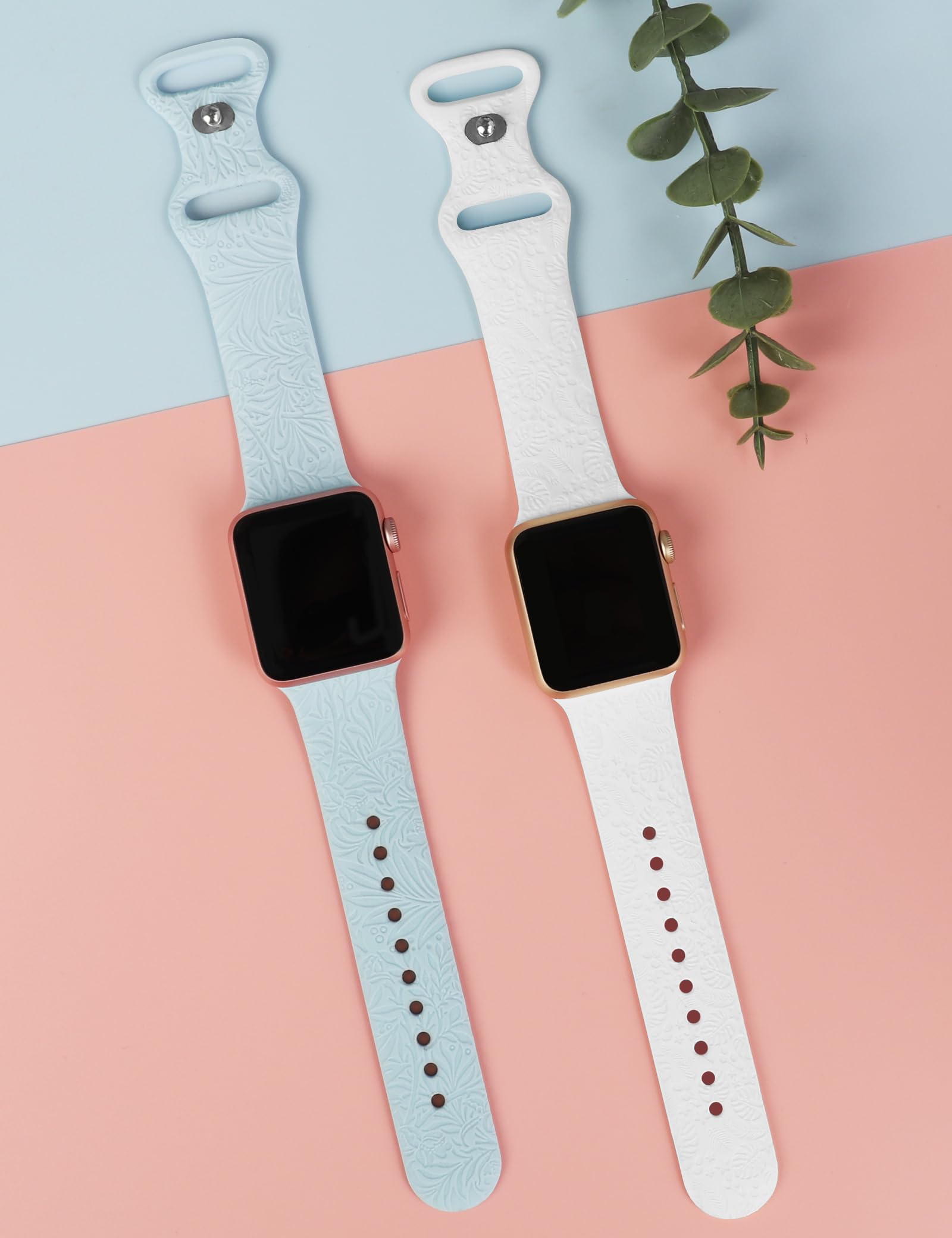2 Pack Boho Engraved Tropical Plant Pattern Replacement Bands for Apple Watch 38mm 40mm 41mm 42mm 44mm 45mm 49mm - Compatible with iWatch Series 8/7/6/5/4/3/2/1/SE/Ultra - Stylish & Durable Watch Strap for Women, Perfect for Casual Wear, Workouts & Outdoor Activities