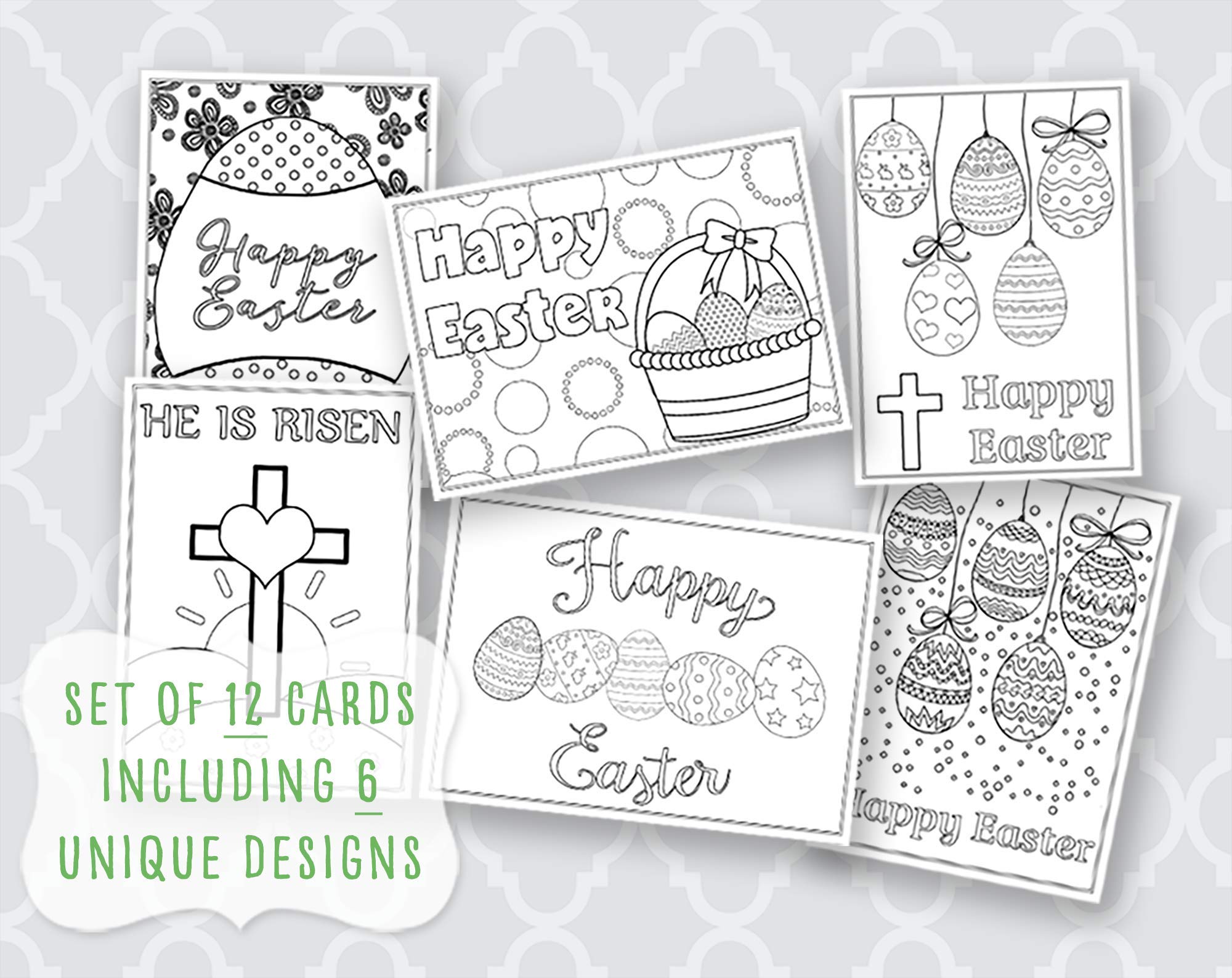 Easter Coloring Cards for Adults & Kids - DIY Greeting Cards with Envelopes (12 Pack) - Perfect for Easter Crafts, Party Favors, and Classroom Activities