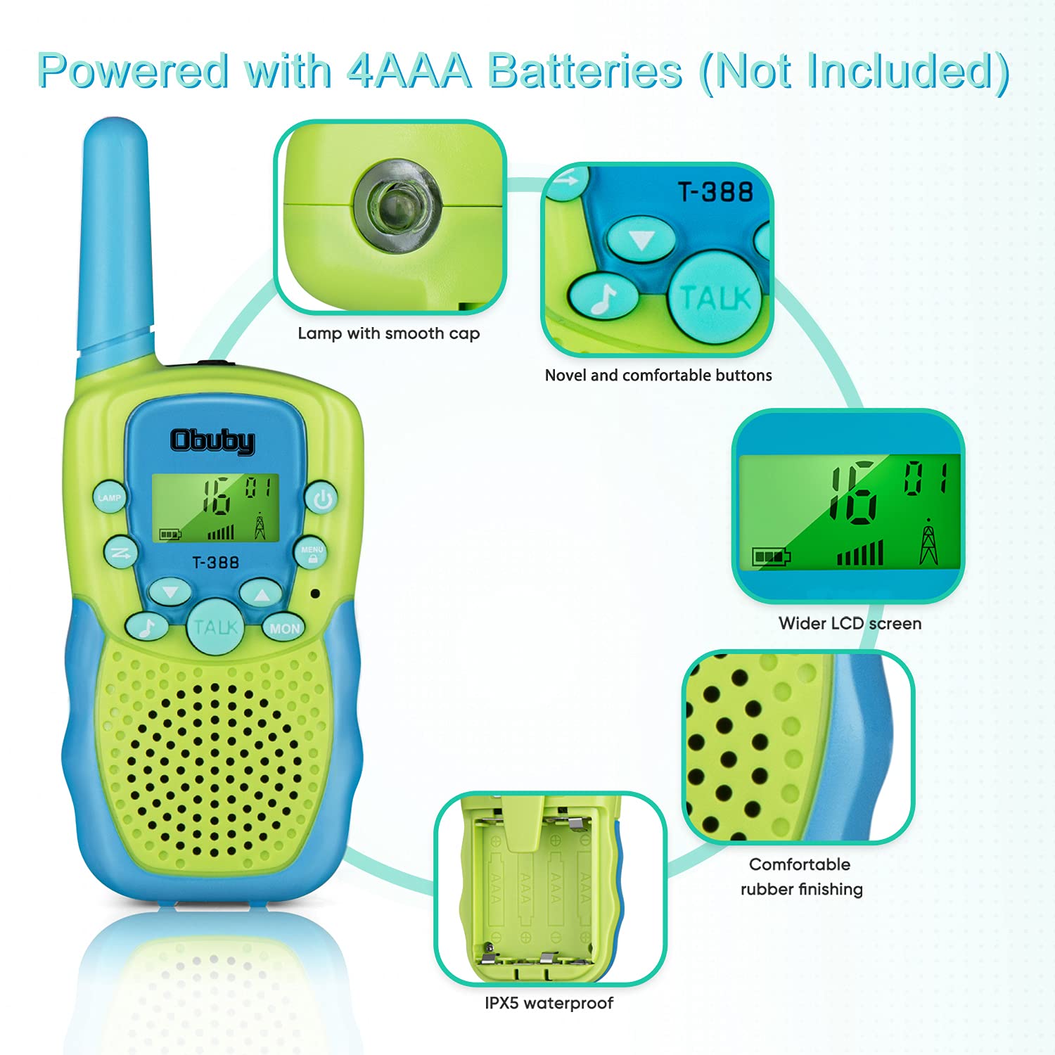 Obuby Kids Walkie Talkies - 22 Channel 2 Way Radios with LCD Backlit Display & Flashlight, 3KM Range - Best Gifts for Boys & Girls Ages 3-12 - Perfect for Outdoor Adventures, Hiking, Camping, and Family Games