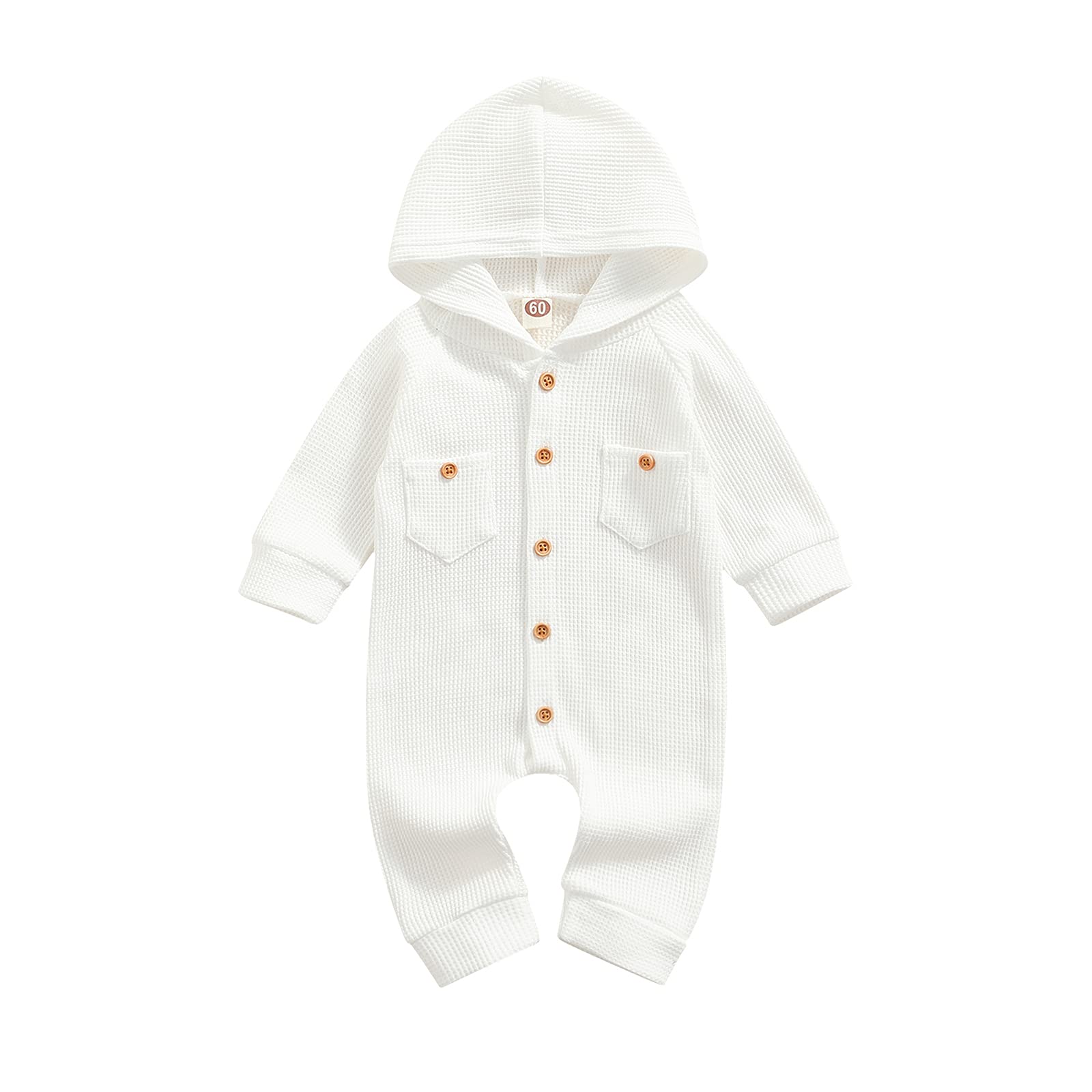 Kuriozud Unisex Baby Hoodie Romper - Long Sleeve Waffle-Knit One-Piece Jumpsuit with Hood for Newborn Boys & Girls | Perfect for Playdates, Photo Shoots & Cozy Winter Outfits