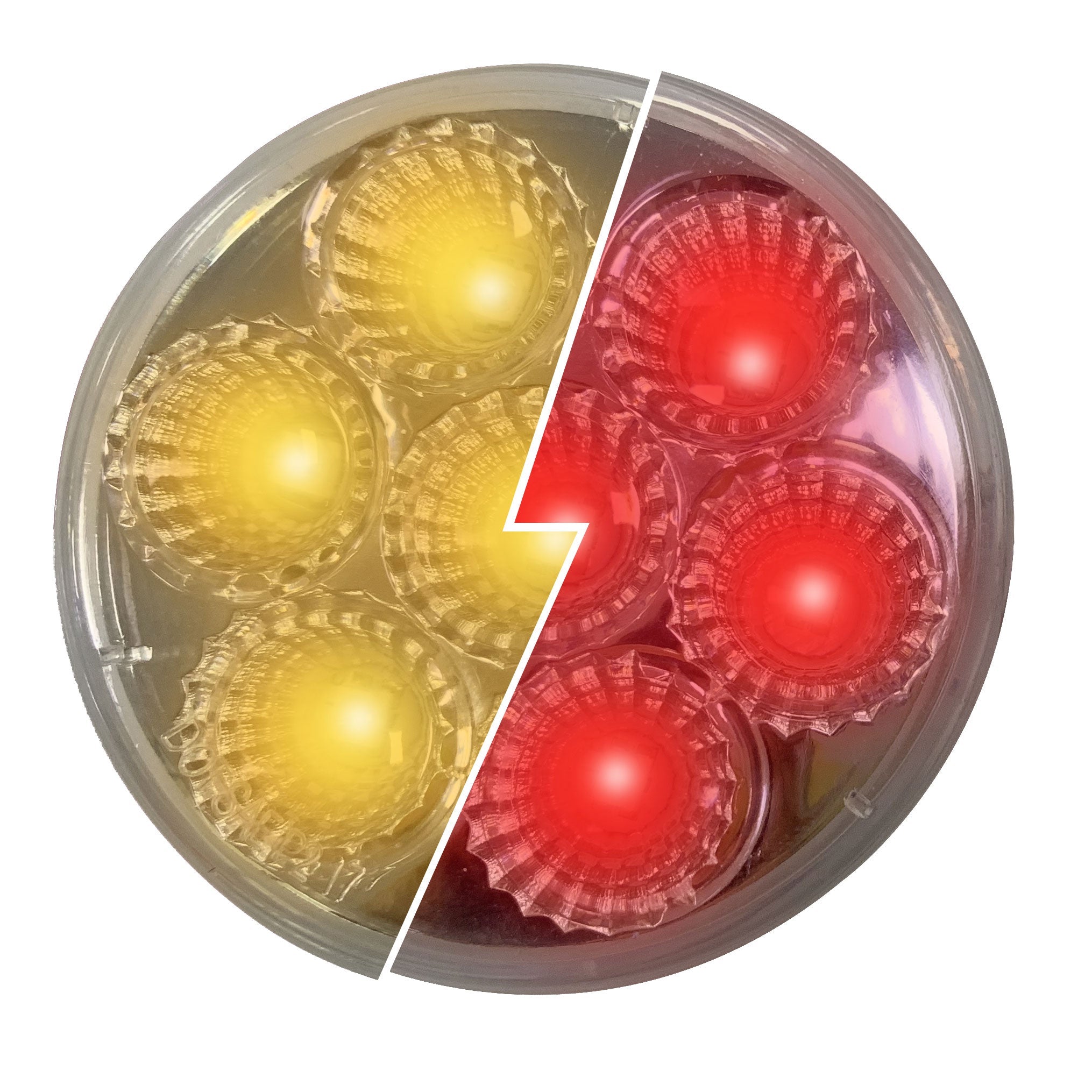 Fortpro 2 Inch Round Dual Function Multivoltage LED Lights - Red & Amber LED with Clear Lens (Model F238701) for Trucks, Trailers, and Emergency Vehicles