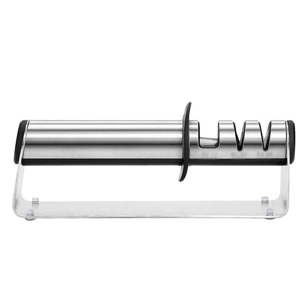 Professional 3-Stage Manual Knife Sharpener - Kitchen Chef's Blade Sharpening Tool with Non-Slip Suction Cup | Repair, Restore & Polish Dull Knives | Perfect for Home Cooking, Camping & Outdoor Activities