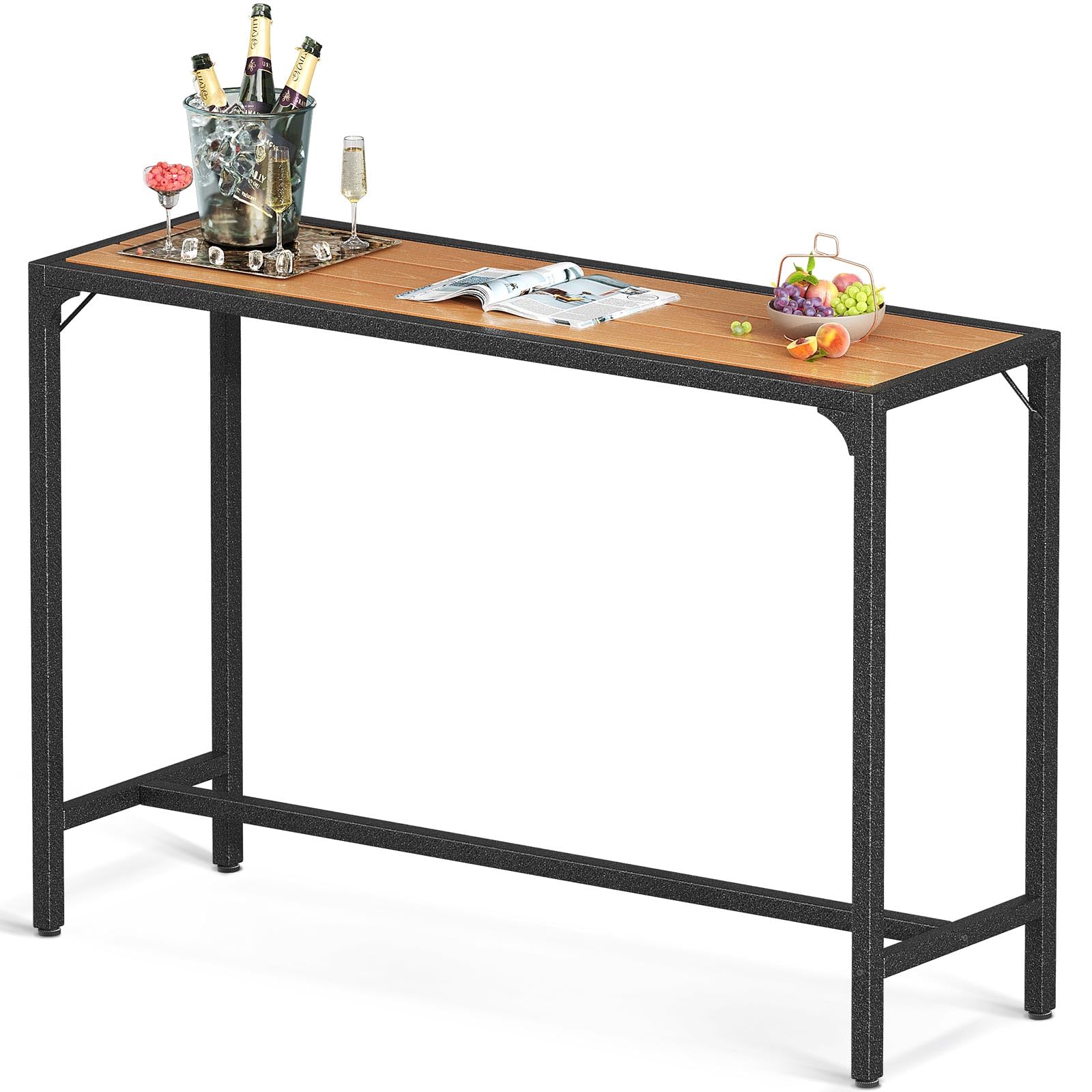 **47 Inch Outdoor Bar Table - Weatherproof Hot Tub & Patio Counter Height Table for Garden, Yard, Balcony, Poolside & Indoor Use - Durable Waterproof Top (Yellow Teak)**    *(Perfect for BBQs, Parties, Lounging by the Pool, or as a Stylish Bar Table for Outdoor Entertaining!)*