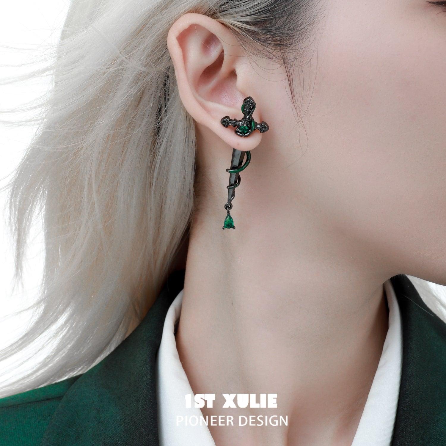 Slytherin House 18K Gold Plated Sword Stud Earrings for Women - Harry Potter Inspired Jewelry Gift for Fans - Perfect for Cosplay, Halloween, and Everyday Wear