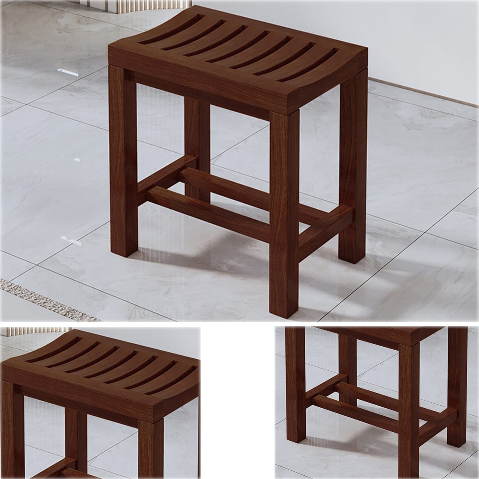 Premium Waterproof Wooden Shower Bench - Non-Slip Bathroom Stool for Adults & Elderly - Solid Wood Shower Seat with Anti-Slip Feet (42x28x48cm) - Ideal for Bathroom, Living Room, Bedroom & Kitchen Use