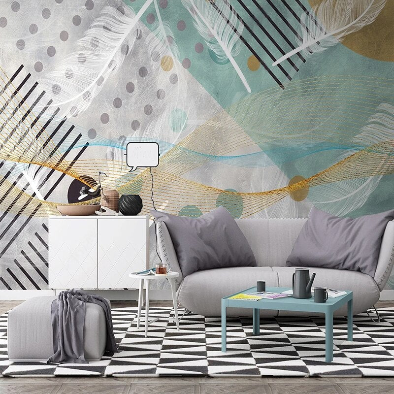 Modern Abstract Green Geometric Wallpaper - Peel and Stick Removable Wall Decor for Living Room, Bedroom, Office - Self-Adhesive Home Decoration with Nature-Inspired Design