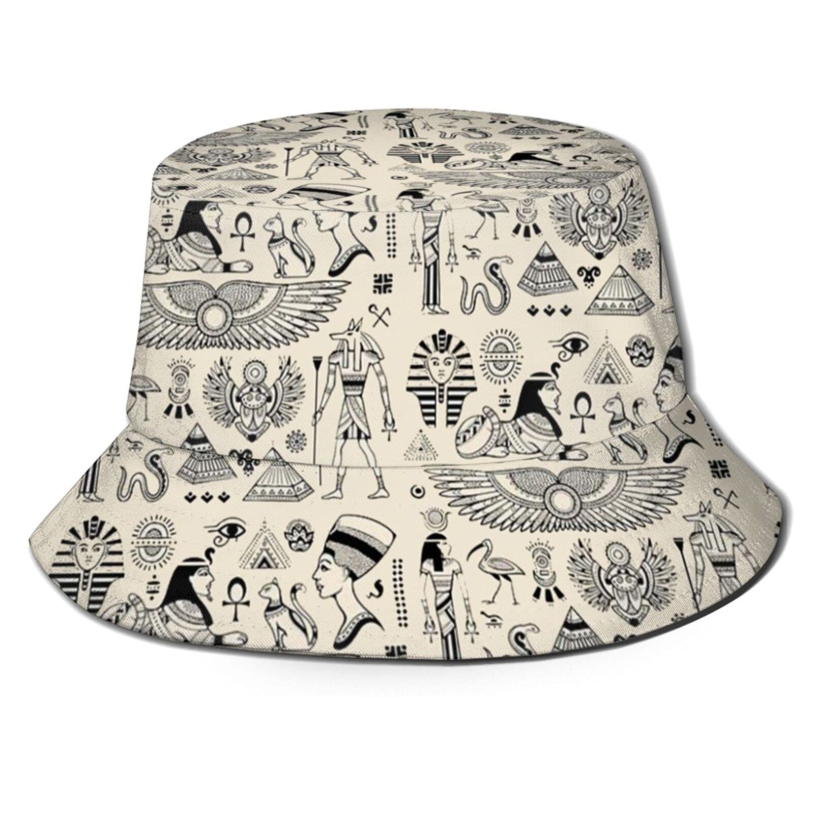 African Egyptian Hieroglyphic Bucket Hat - Summer Fisherman Cap for Outdoor Beach & Sun Protection | Perfect for Travel, Vacation, and Cultural Events