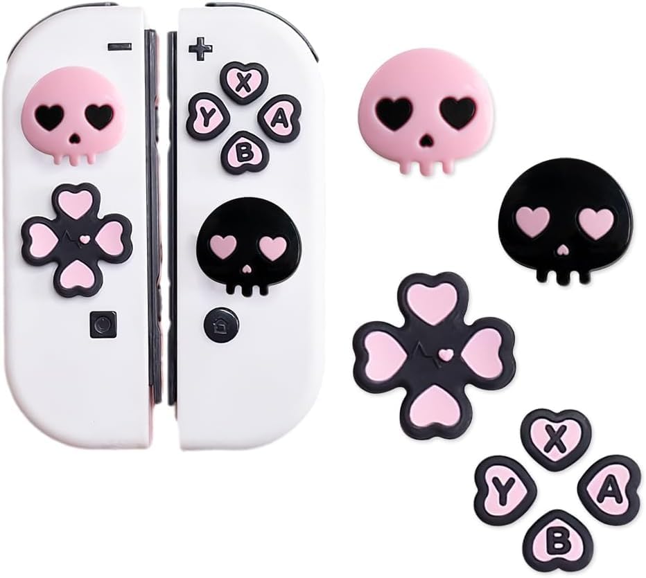 Tête de mort rose + cœur noir