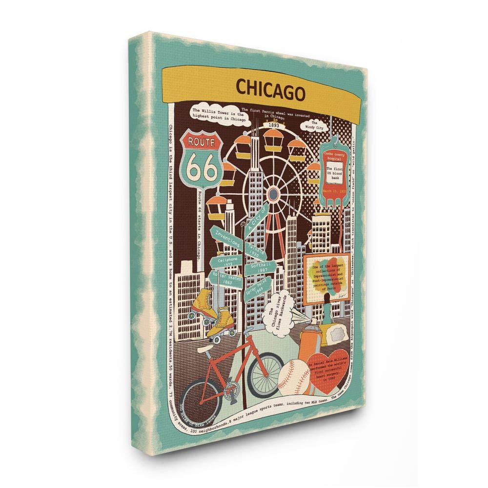 Stupell Industries Vintage Chicago Illinois City Jar Wall Art - 24x30 Inches Green Canvas Print with Fun Facts - Perfect for Home Decor, Office & Gift Giving