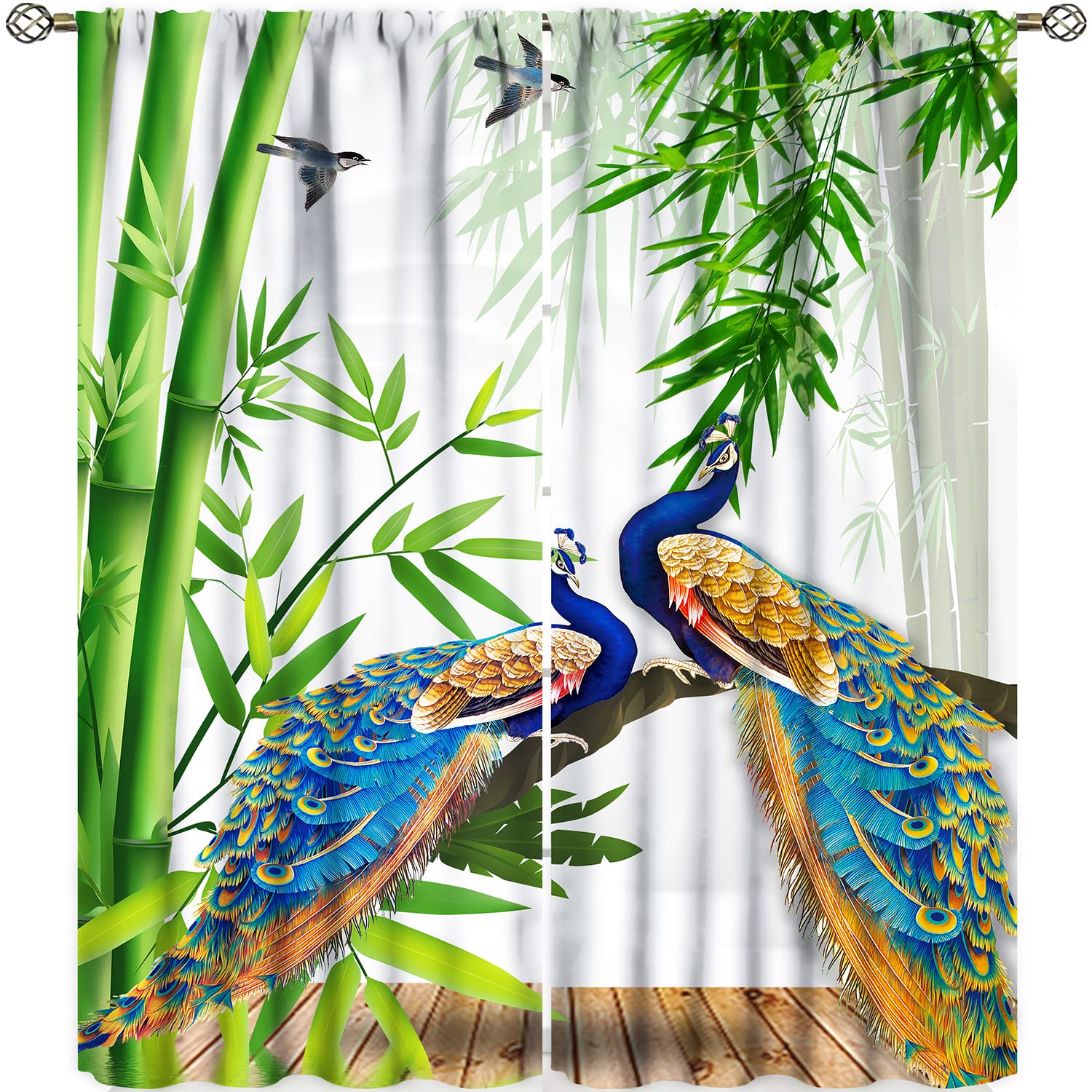 Peacock Landscape Curtains - Elegant Peacock & Bamboo Forest Design Window Drapes, 2-Panel Set (42x45 inches) for Living Room, Bedroom & Kids Room Decor - Perfect for Nature-Themed Home Interiors & Tropical Style Decorations