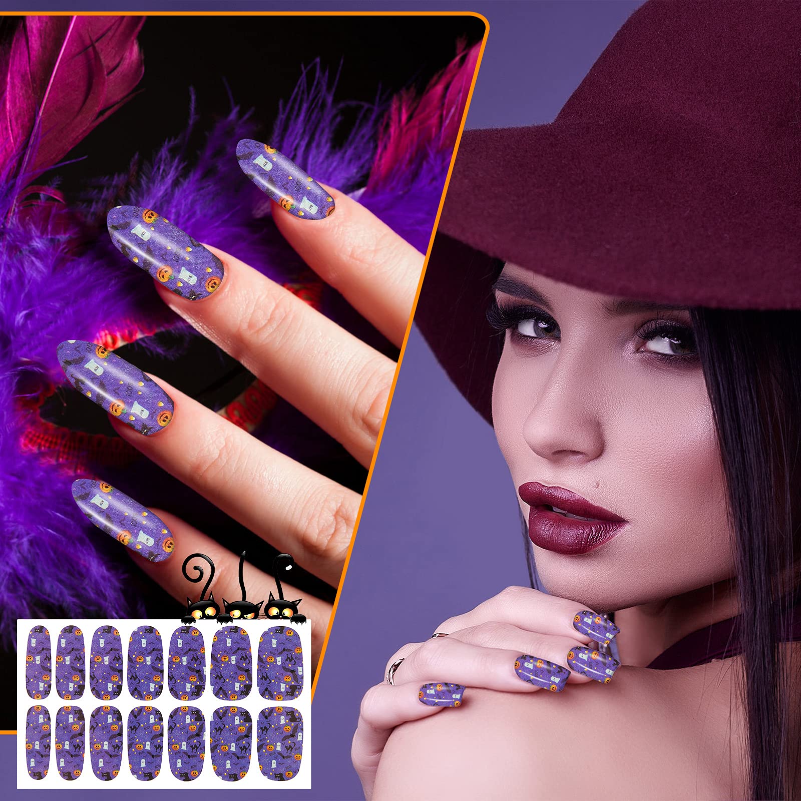 30 Sheets Halloween Nail Wraps - Pumpkin Bat Ghost Spider Nail Stickers for Women & Girls | DIY Nail Art, Party Decor, Salon Manicure | Waterproof Nail Polish Stickers for Halloween Party, Cosplay, Costume Events