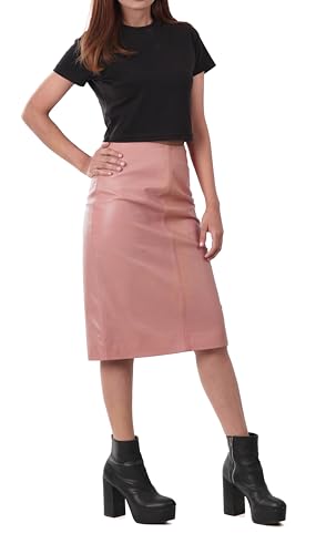 Rosa - Pink Leather Midi Skirt