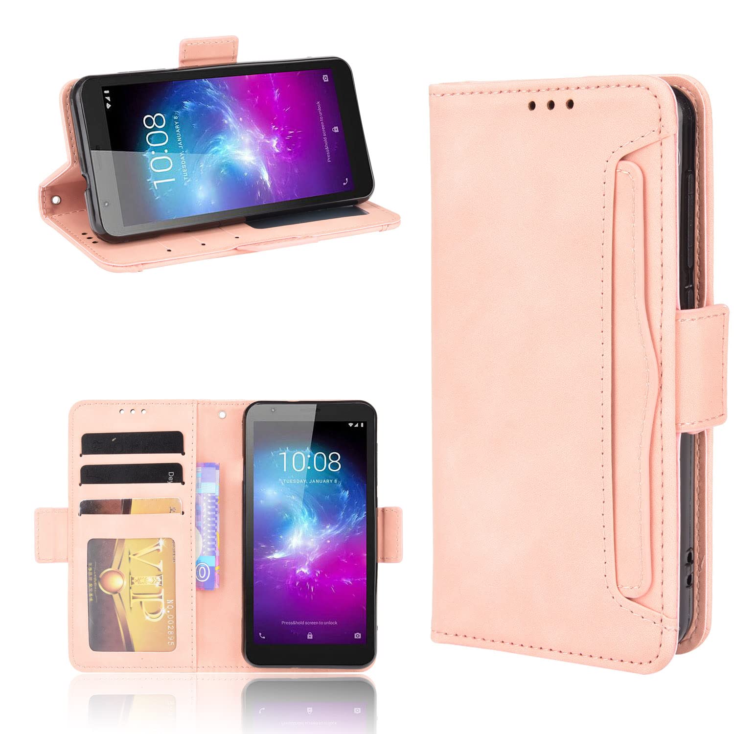 Premium PU Leather Flip Case Cover for ZTE Quest 5 Z3351S / Blade A3 2019 / Blade L8 / Blade A31 Lite / Blade A31 - Pink | Slim Protective Phone Case with Card Slots | Perfect for Work, Travel & Everyday Use