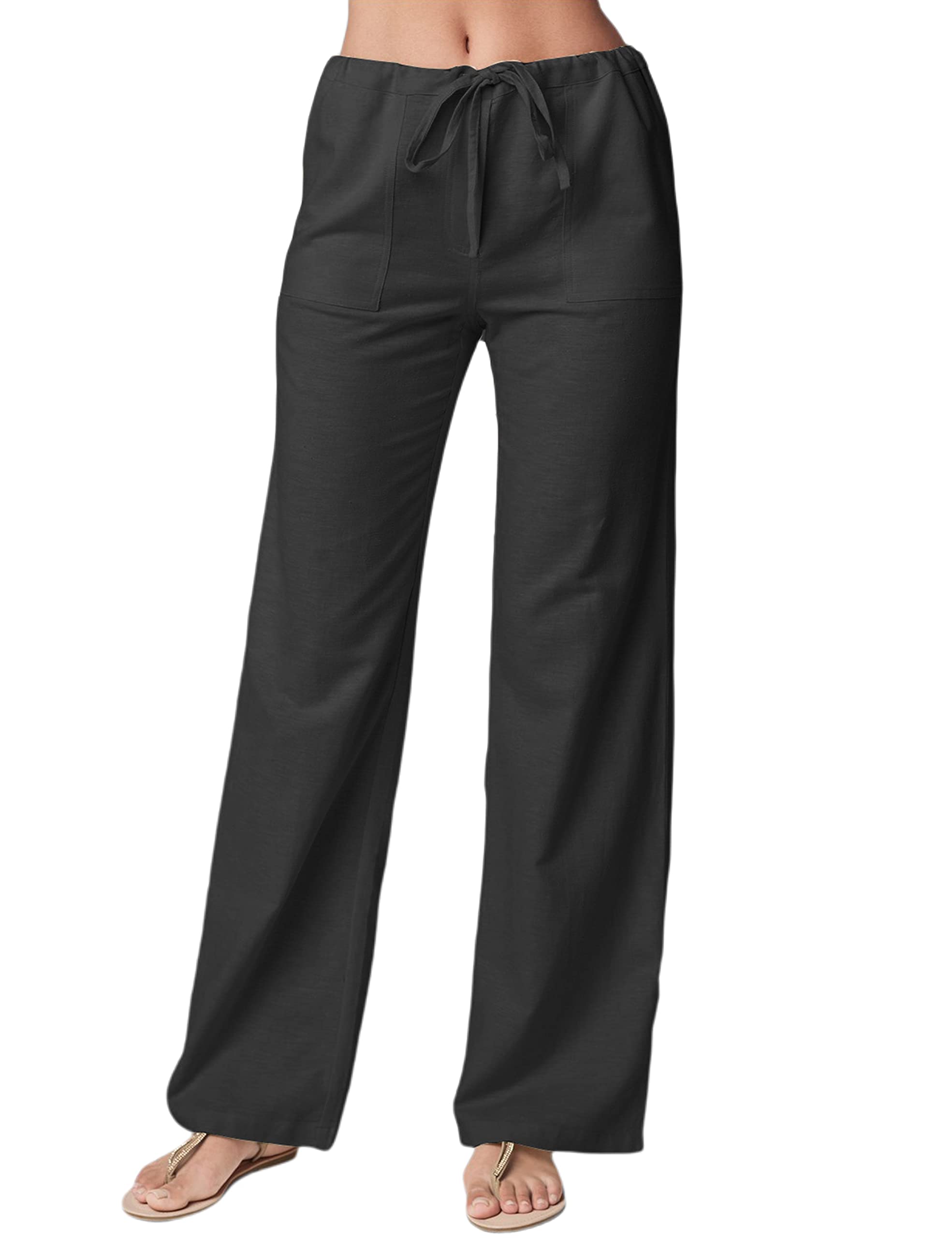SCUSTY Women's Casual Linen Pants - Loose Fit Drawstring Wide Leg Yoga Trousers for Lounge, Travel & Summer Comfort