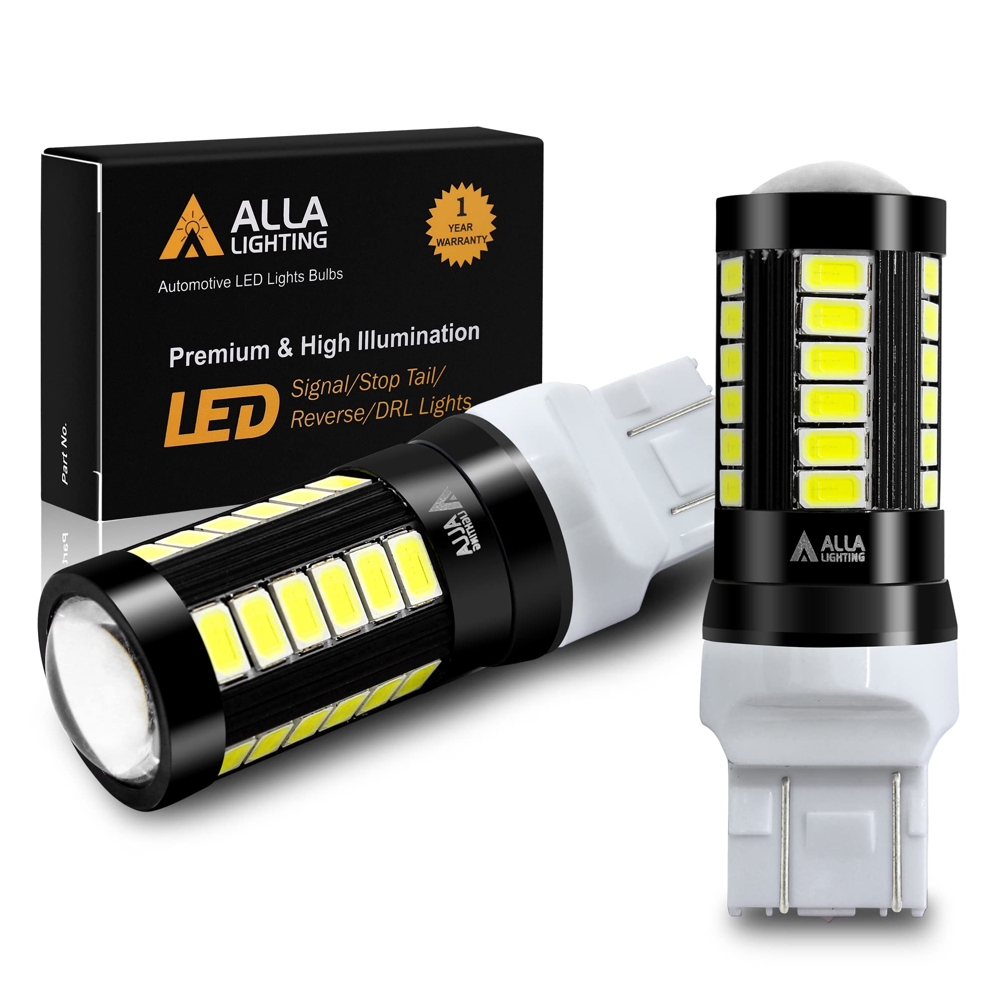 Alla Lighting LED 7440 7443 Strobe Brake Light Bulbs - 6000K Xenon White, Super Bright 2800lm, 12V 5730 SMD T20 7441 7443LL LED Flashing Stop Lights & Taillights - Perfect for Cars, Trucks, Motorcycles & Emergency Vehicles