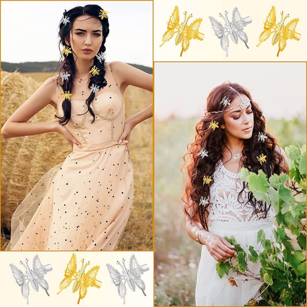 SANNIDHI® 8Pcs Butterfly Hair Clips for Women - Stylish Metal Hair Barrettes with Flapping Wings, Hair Styling Clips for Girls (Gold & Silver) - Perfect for Parties, Weddings & Everyday Hair Accessories