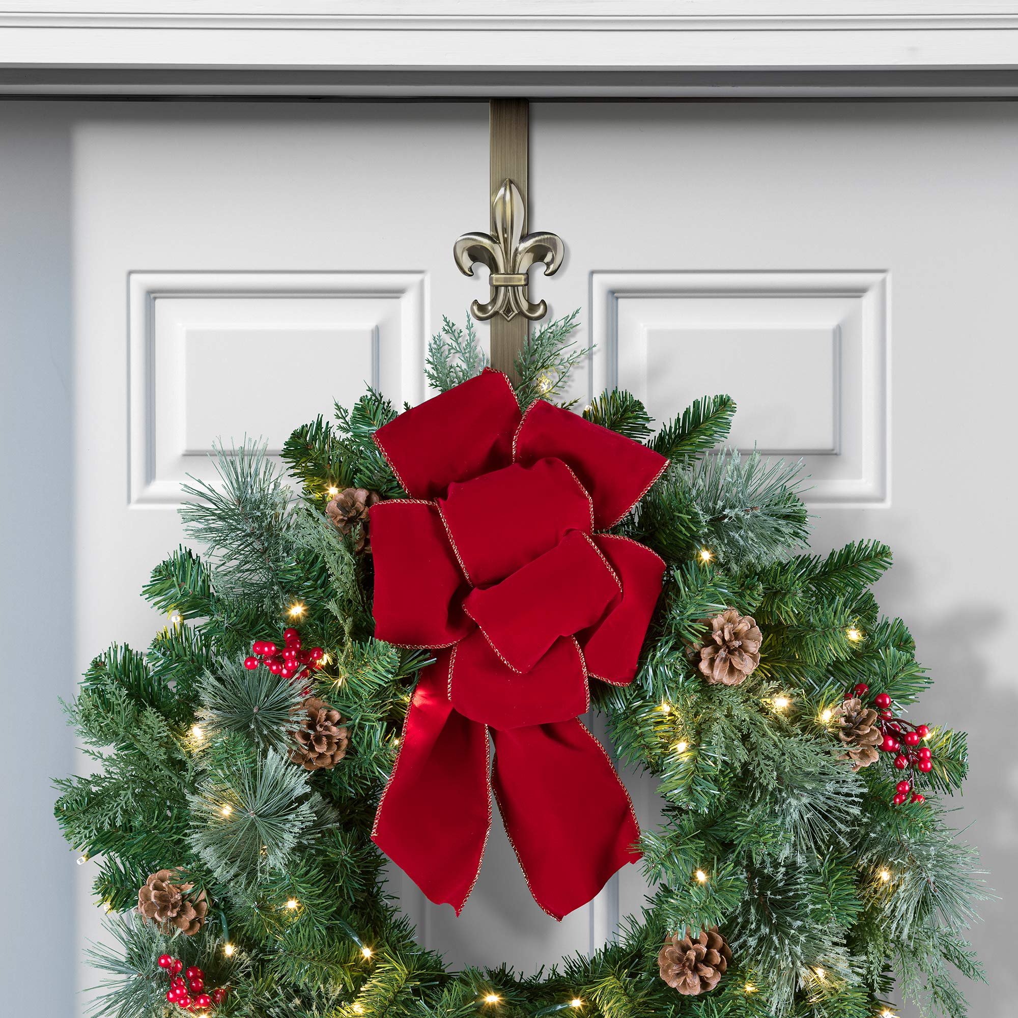 Adjustable Wreath Hanger 2-Pack - Antique Brass for Door Decor
