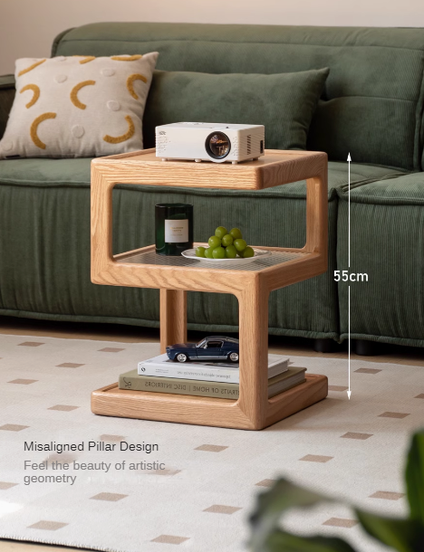 Solid Oak & Black Walnut Wood Corner Side Table - Square End Table for Living Room, Bedroom, or Office