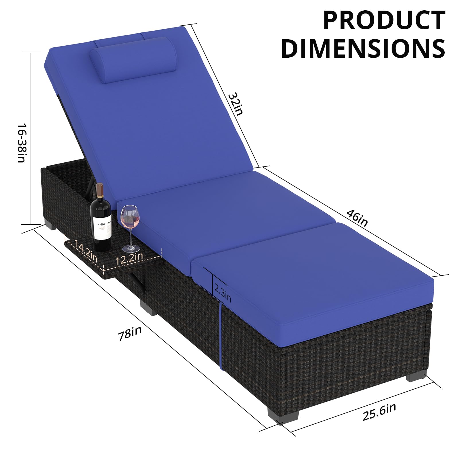 GAOMON 2-Piece Outdoor Patio Lounge Chair Set - Adjustable PE Wicker Chaise Lounge with Storage Table - Brown Rattan Poolside Furniture for Backyard, Garden & Beach Relaxation