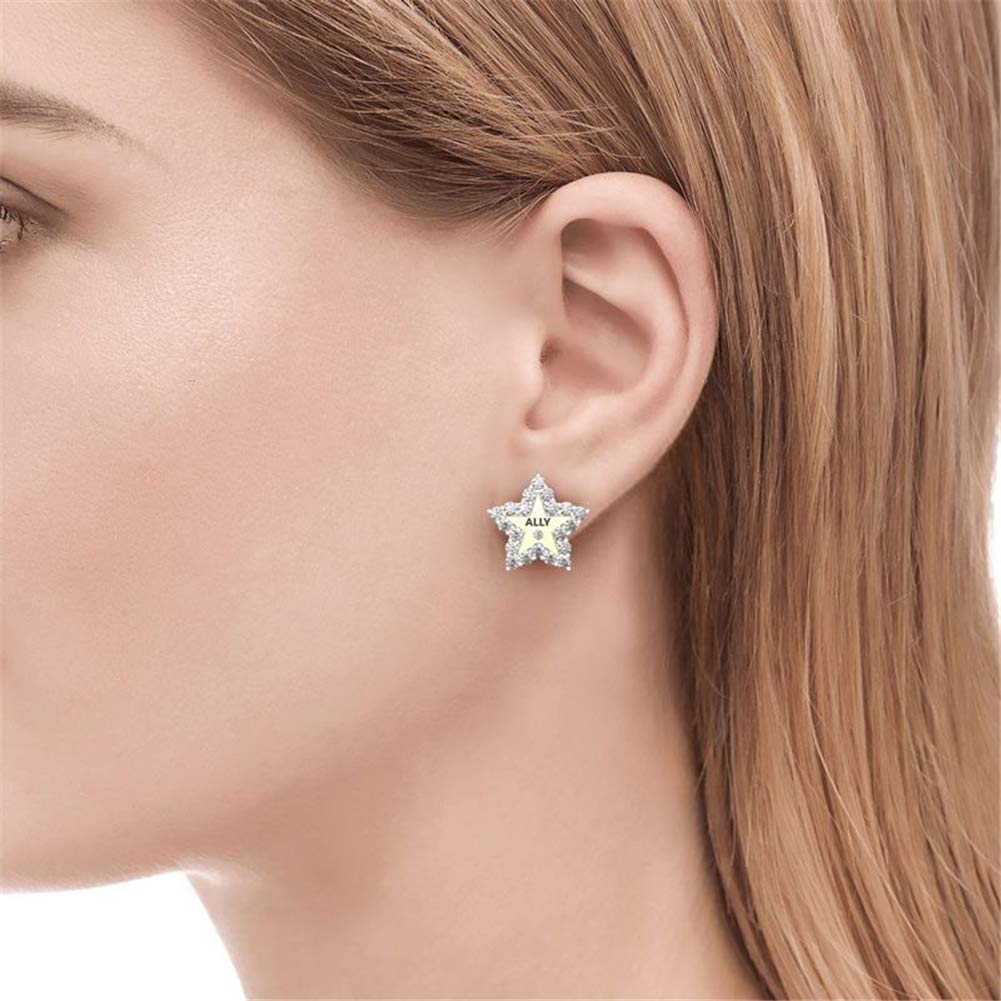 Jeulia 925 Sterling Silver Personalized Name Stud Earrings with CZ Stones - Custom Engraved Star Design Hypoallergenic Jewelry for Women & Teens - Perfect for Sensitive Ears, Everyday Wear & Gift Giving