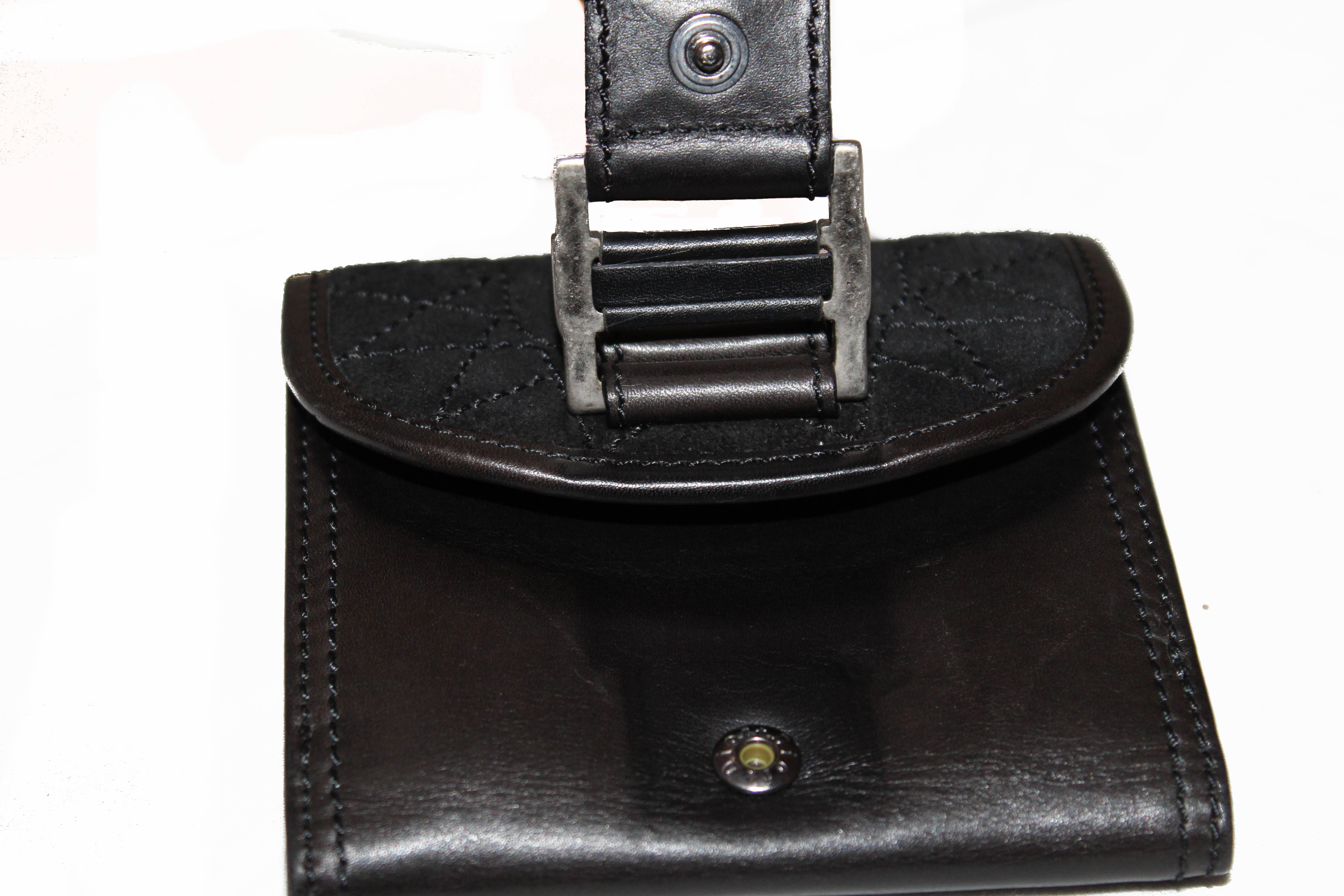 Authentic Christian Dior Black Suede & Lambskin Leather Small Wallet for Women | Luxury Designer Card Holder & Coin Purse | Perfect for Everyday Use, Gifts & Special Occasions