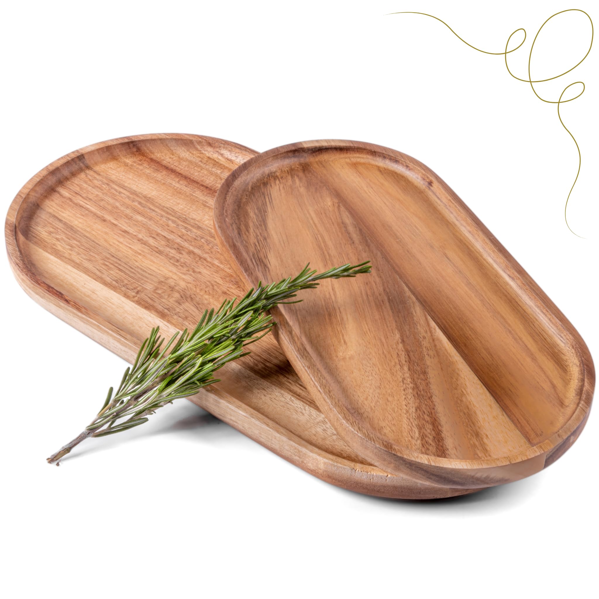 Acacia Wood Serving Trays Set of 2 - 14x7 & 11x5.5 Inch Rectangular and Oval Wooden Platters for Charcuterie, Cheese, Bread, Fruits, Vegetables, Dips, Sushi - Rustic Kitchen & Dining Serving Dishes - Perfect for Entertaining, Parties, and Home Decor