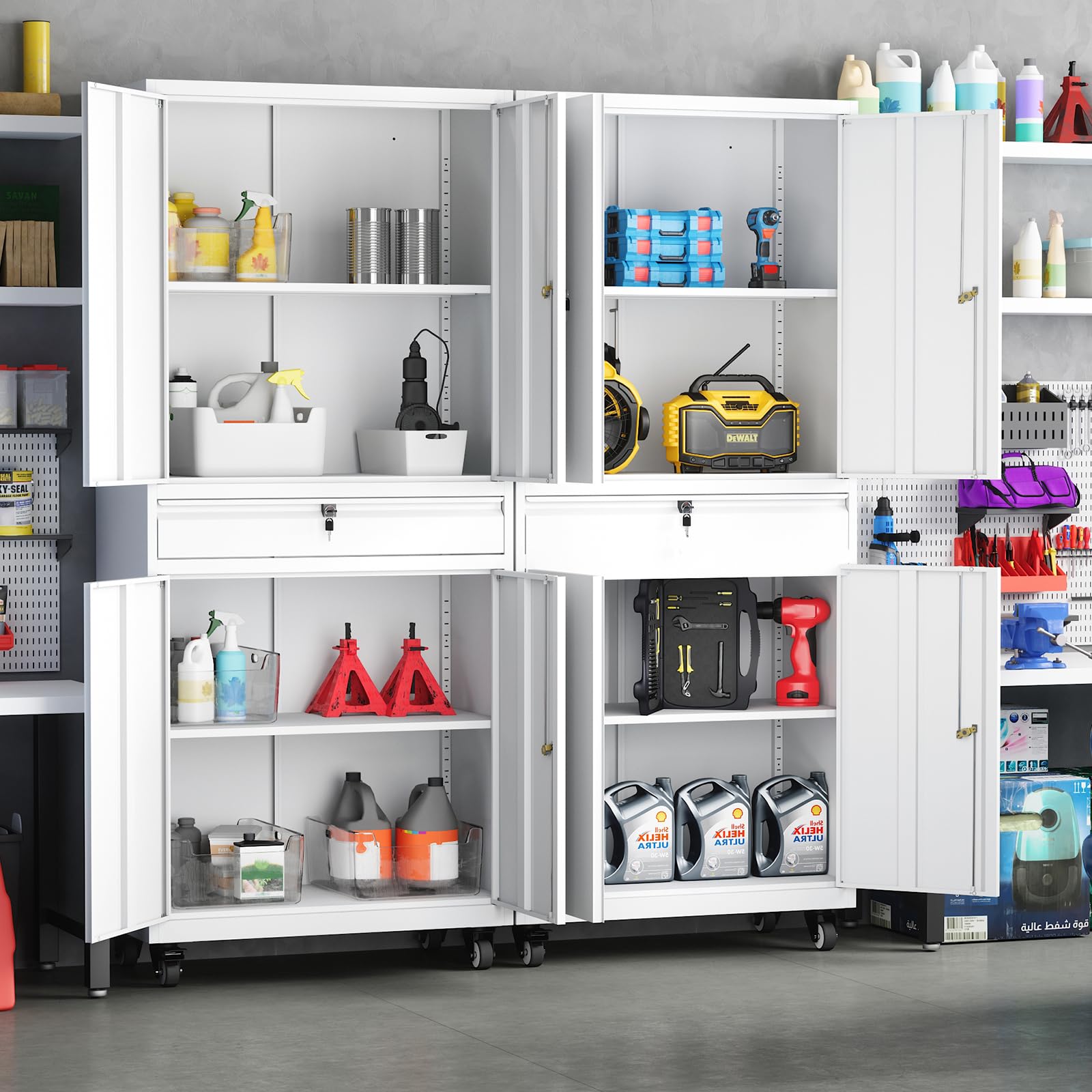 Yizosh Heavy Duty Metal Garage Storage Cabinet with Locking Doors & Adjustable Shelves - 73