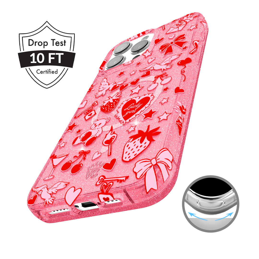 Be Mine Glitter iPhone Case - Sparkly Protective Phone Cover for iPhone 13/14/15 - Perfect for Valentine's Day, Parties & Everyday Glam
