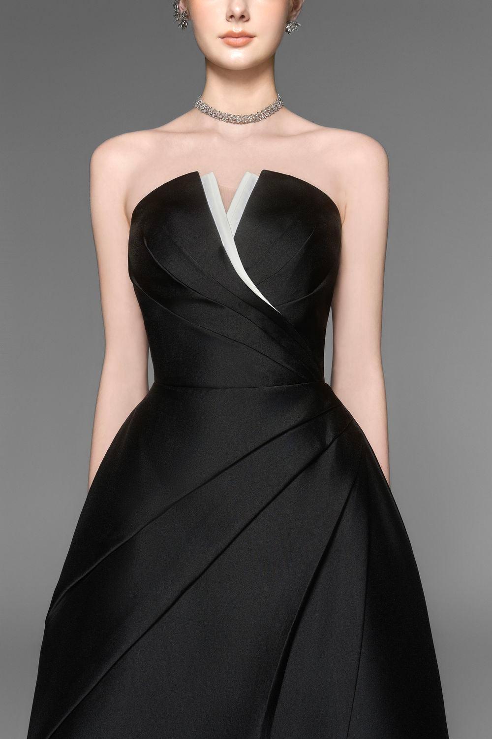 Elegant Strapless Pleated Taffeta Midi Dress for Women - Perfect for Weddings, Parties & Special Occasions