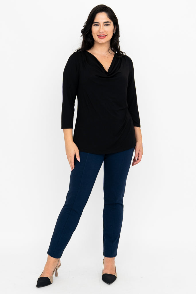 Charisse 3/4 Sleeve Bamboo V-Neck Top for Women - Soft & Breathable Black Shirt - Perfect for Yoga, Office & Casual Wear