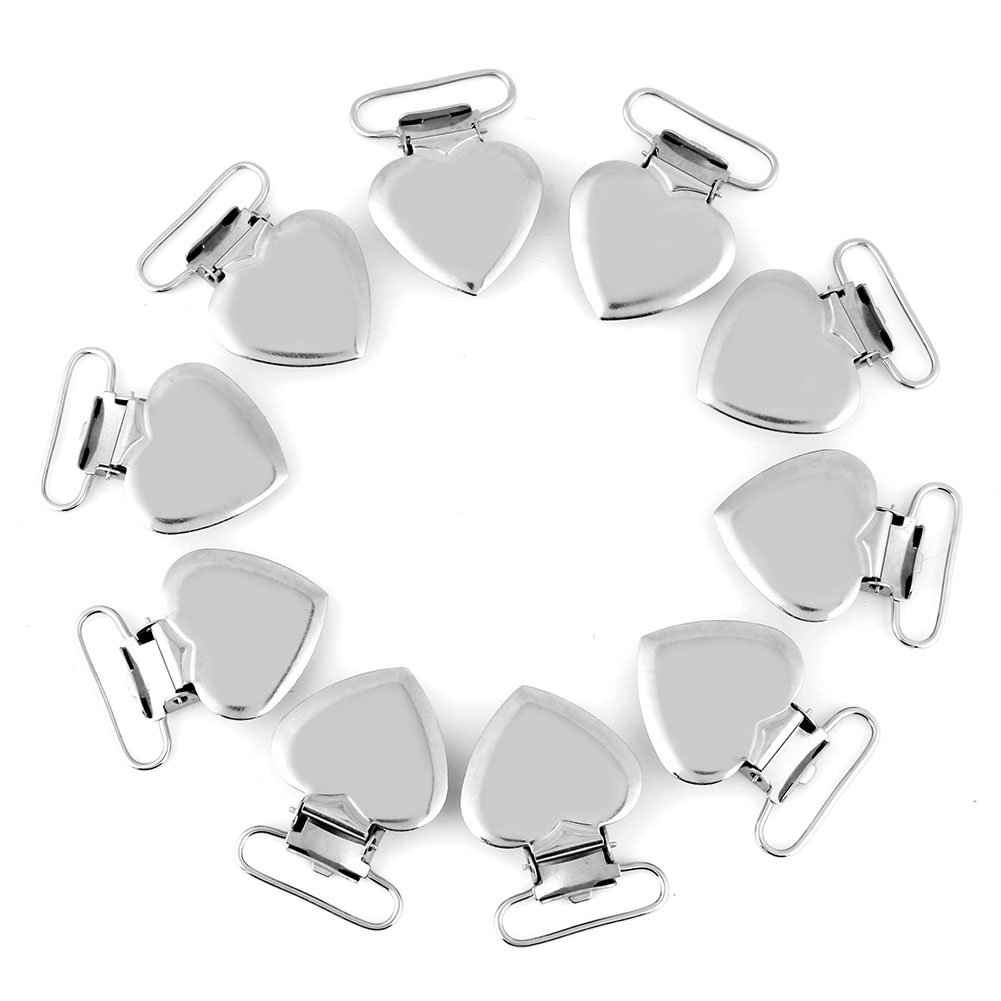 **Restokki 10-Pack Silver Metal Pacifier Clips with Peach Heart Design – Durable Plastic Teeth Holder for Baby Bibs, Pacifiers & Accessories – Perfect for Infants, Toddlers & Childcare Essentials**