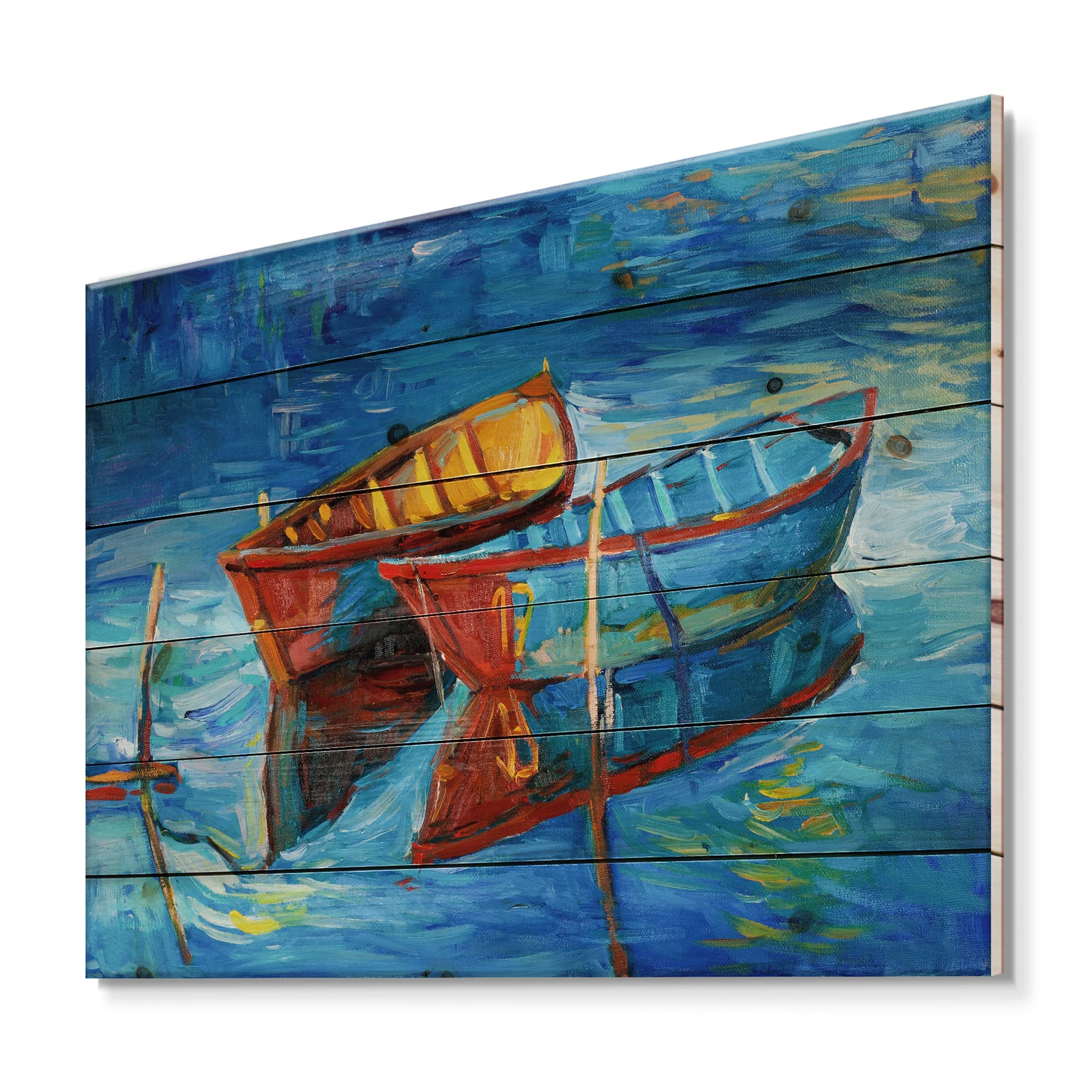 Nautical Wood Wall Art - Lake Boat Scene on Pine for Home Decor
