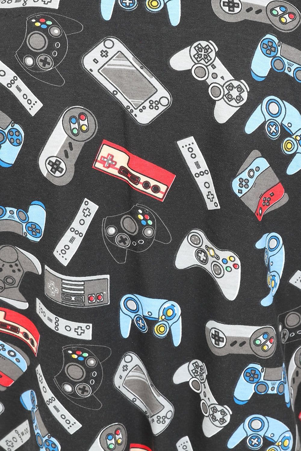 ThePyjamaFactory Boys Gamer Pajama Set - Video Game Controller Print Sleepwear, Black & Blue - Comfortable Gaming-Themed Pajamas for Kids Sleepovers & Gaming Parties