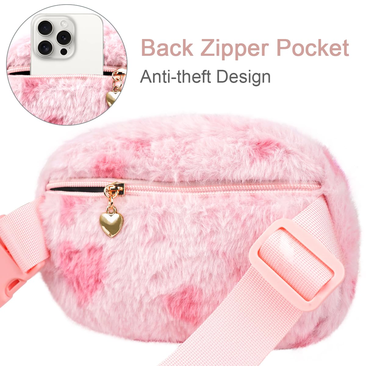 Soft Plush Heart Fanny Pack for Women & Girls - Trendy Crossbody Waist Bag with Adjustable Belt, Perfect for School, Travel, Shopping & Casual Outings (Pink)