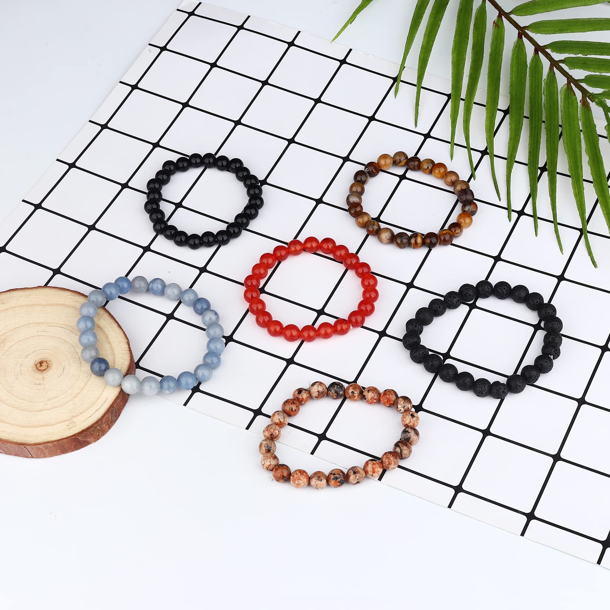 12 Pack 8mm Beaded Stretch Bracelets for Women & Men - Natural Healing Stone & Semi-Precious Gemstone Crystal Bead Set - Adjustable Wristbands for Yoga, Meditation, Gifts & Everyday Wear