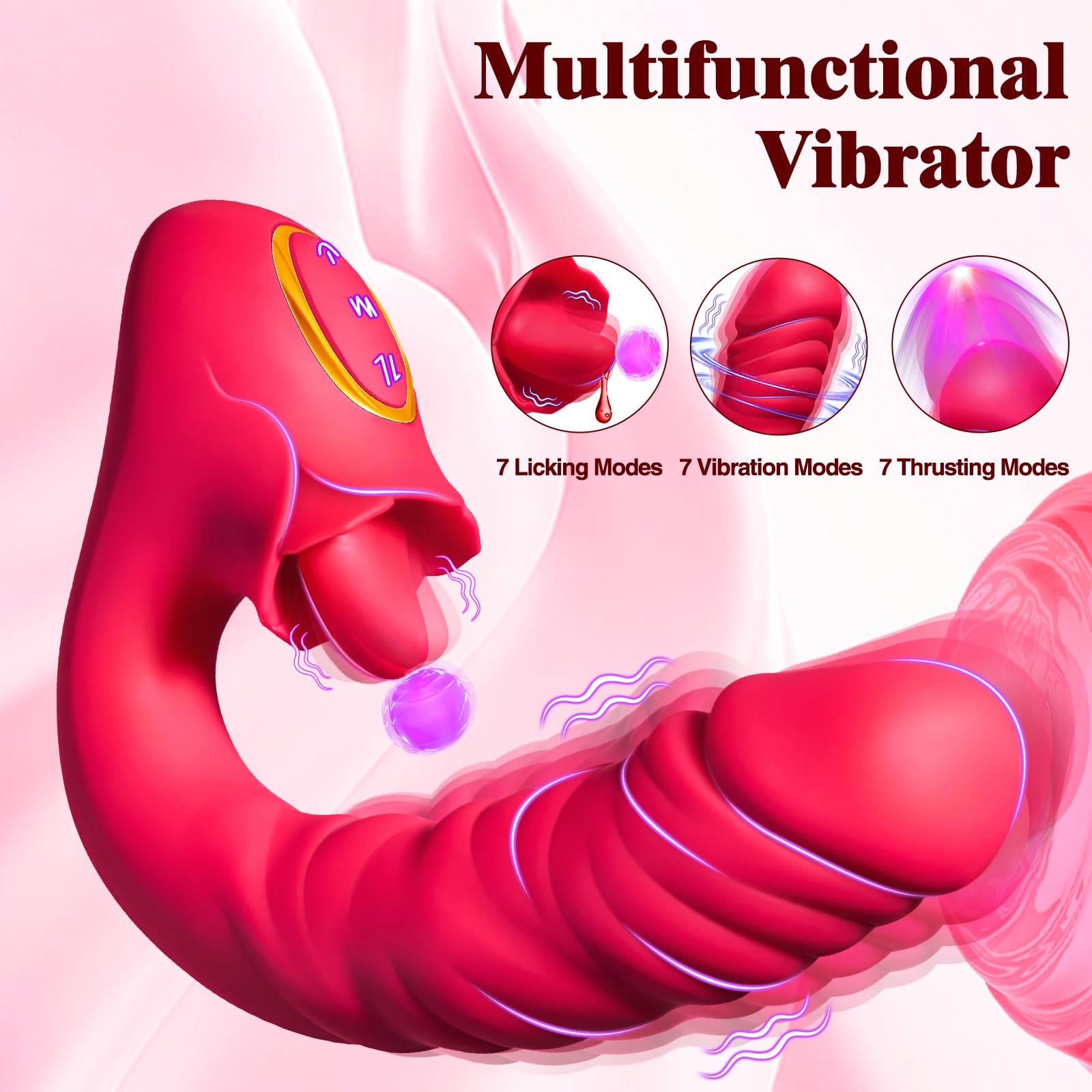 7-Speed Thrusting Dildo Vibrator with G-Spot & Clitoral Stimulation - 3-in-1 Adult Sex Toy for Women & Couples, 7 Vibration & Thrusting Modes, Perfect for Solo Play & Couples Intimacy