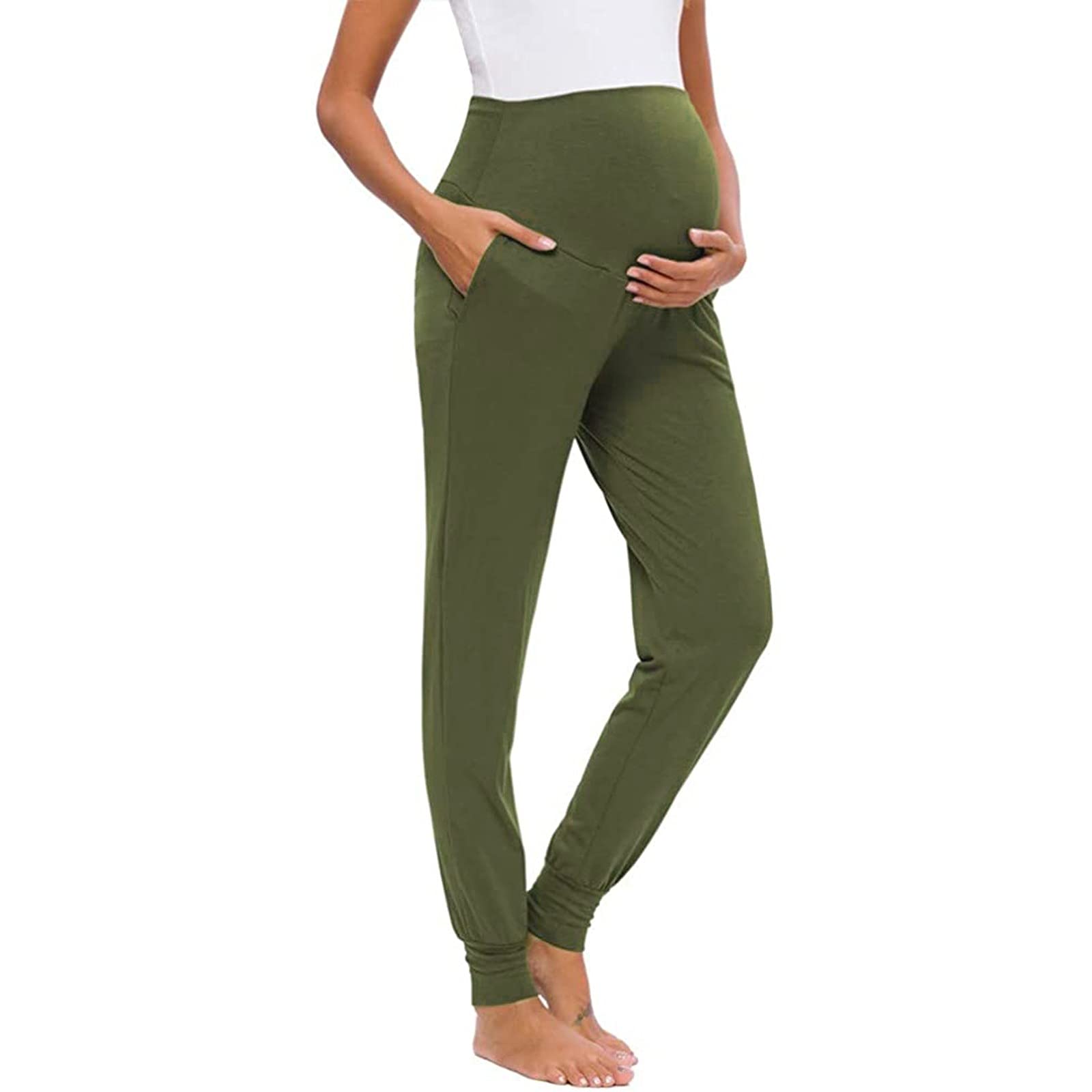 **Comfortable Stretchy Maternity Pants for Women - Soft Lounge & Casual Wear - Solid Color Pregnancy Pants for Everyday Comfort (Ideal for Work, Travel & Relaxation at Home)**