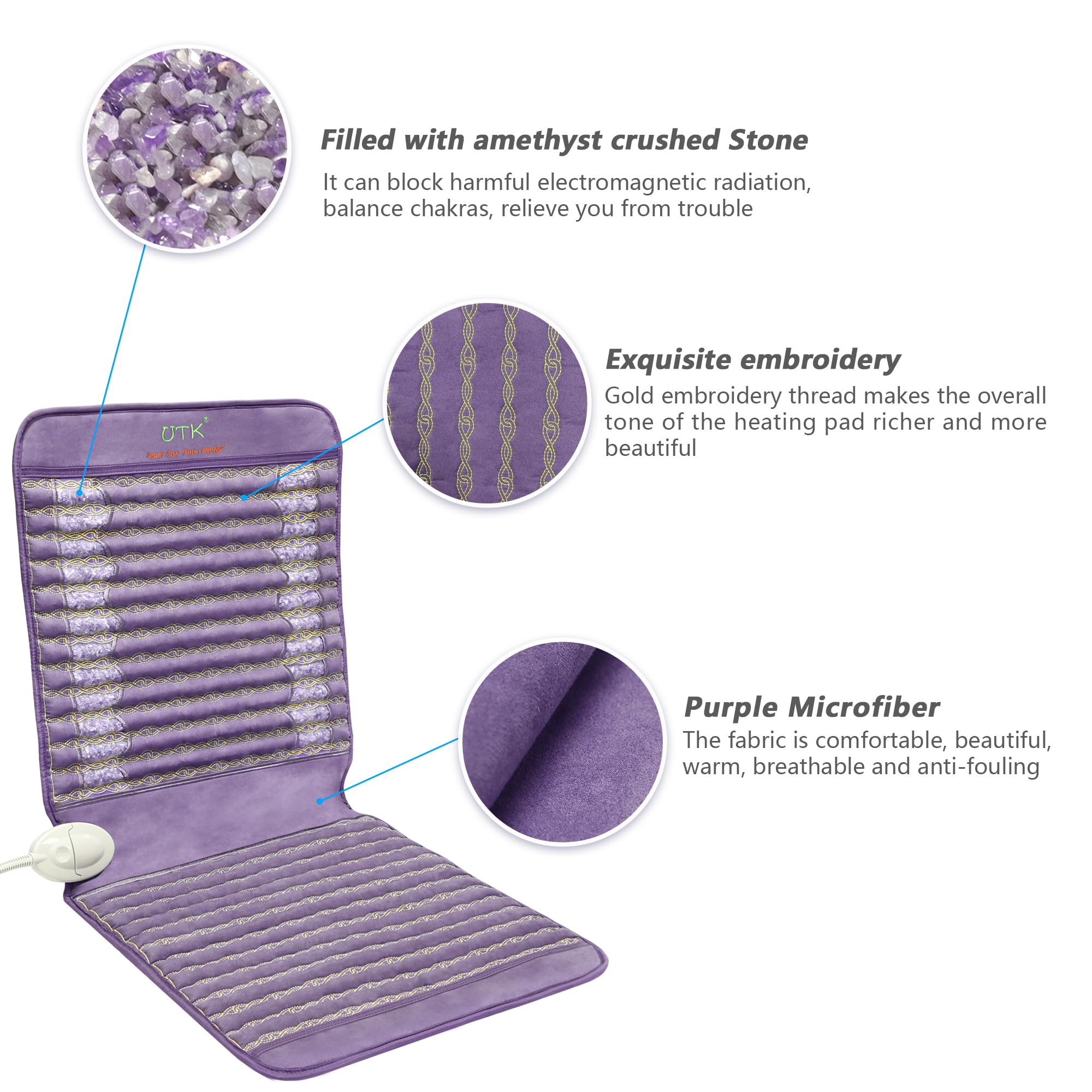 UTK Infrared Heating Pad with Amethyst Stones - Large 40
