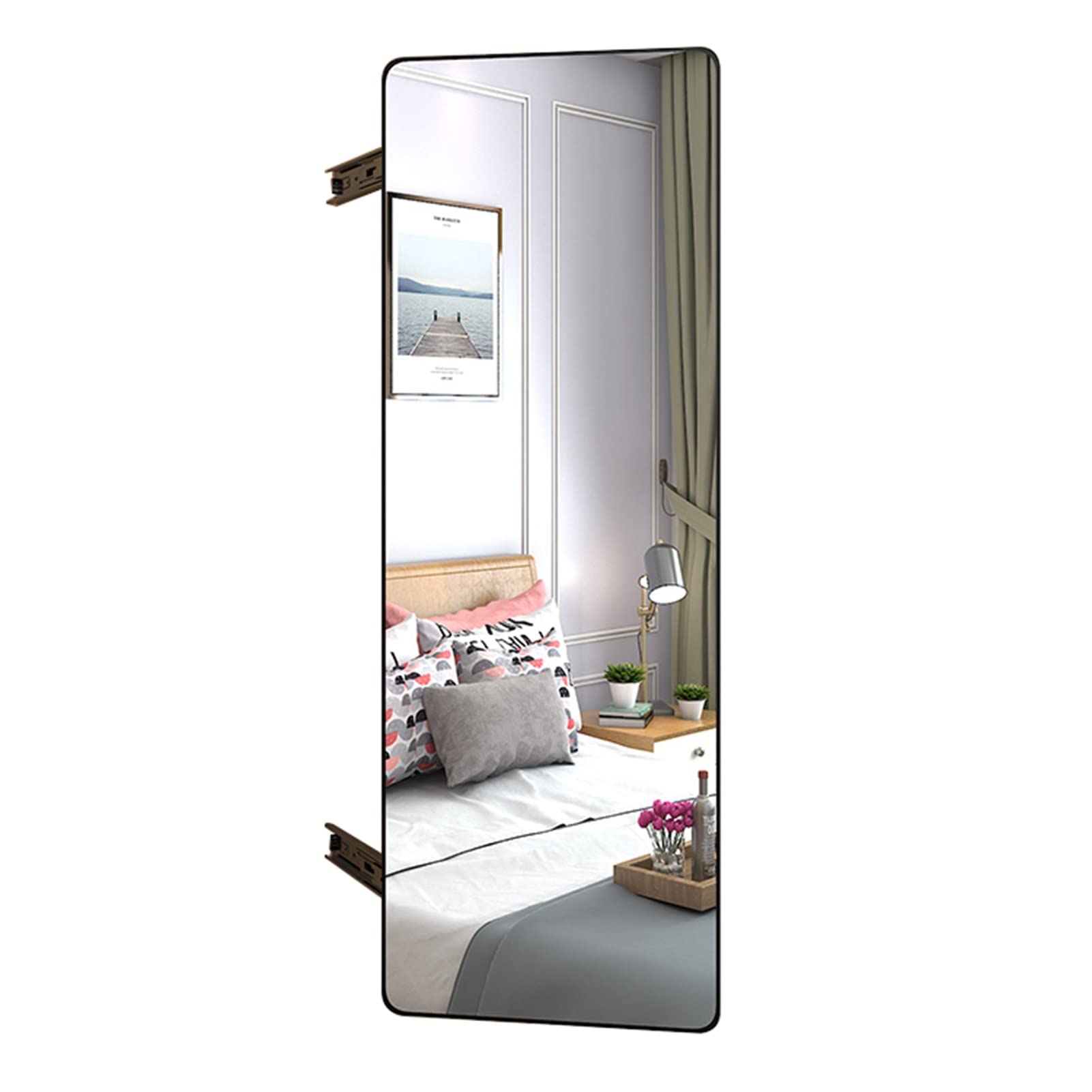 Full-Length Sliding Wardrobe Mirror with Built-in Rail - Telescopic, Rotating, Folding & Invisible Fitting for Bedroom, Closet or Dressing Room - Perfect for Outfit Checks & Space Saving