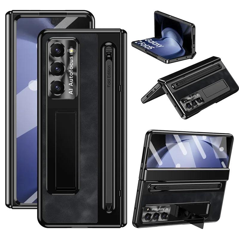 Premium Leather Folding Stand Case for Samsung Galaxy Z Fold 6 - Slim Protective Cover with Kickstand for Hands-Free Viewing, Work & Entertainment