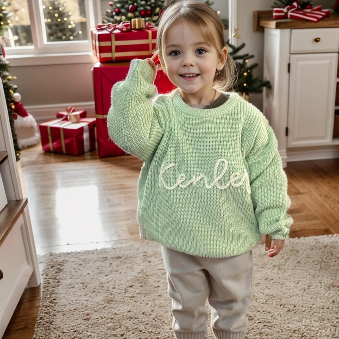 Custom Embroidered Baby Name Sweater - Personalized Oversized Jumper for Toddlers, Boys & Girls | Soft Christmas Gift for Kids | Perfect for Holiday Photos & Family Gatherings