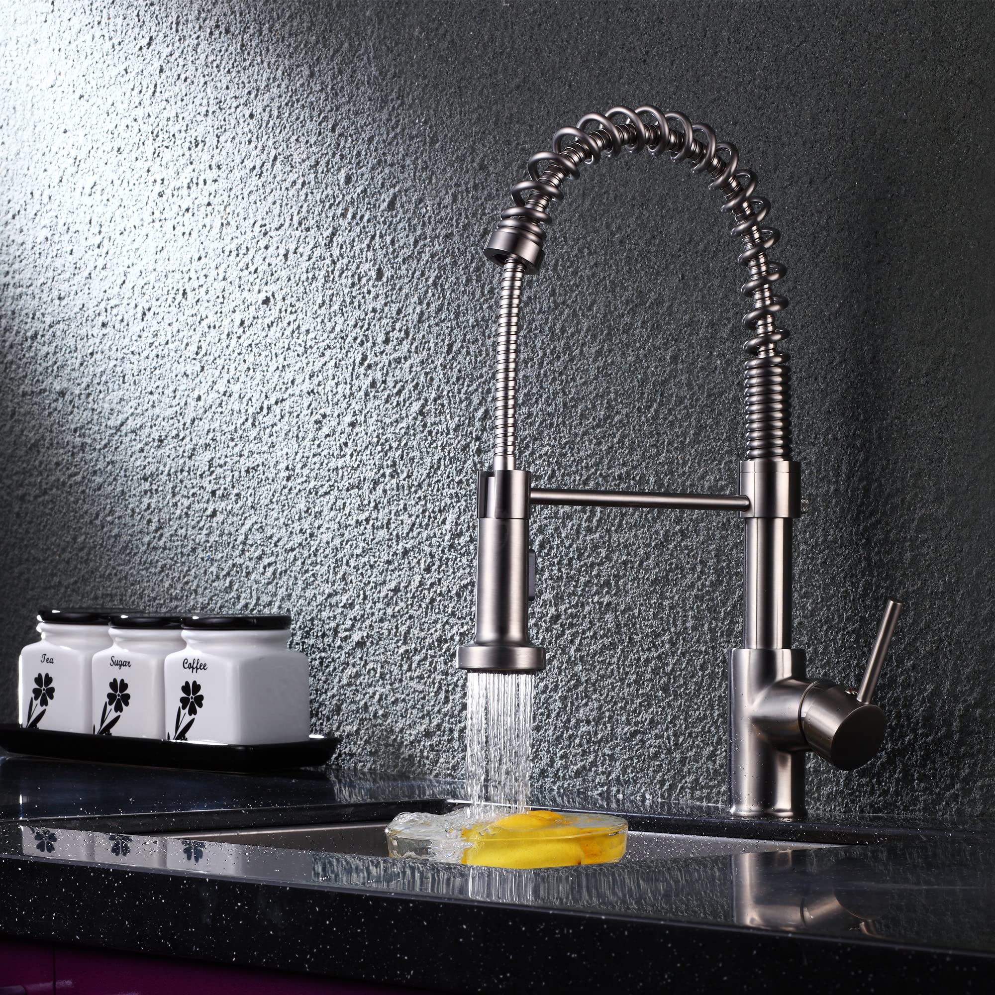 Brushed Nickel Pull Down Kitchen Faucet - High Arc Single Handle for Modern Homes