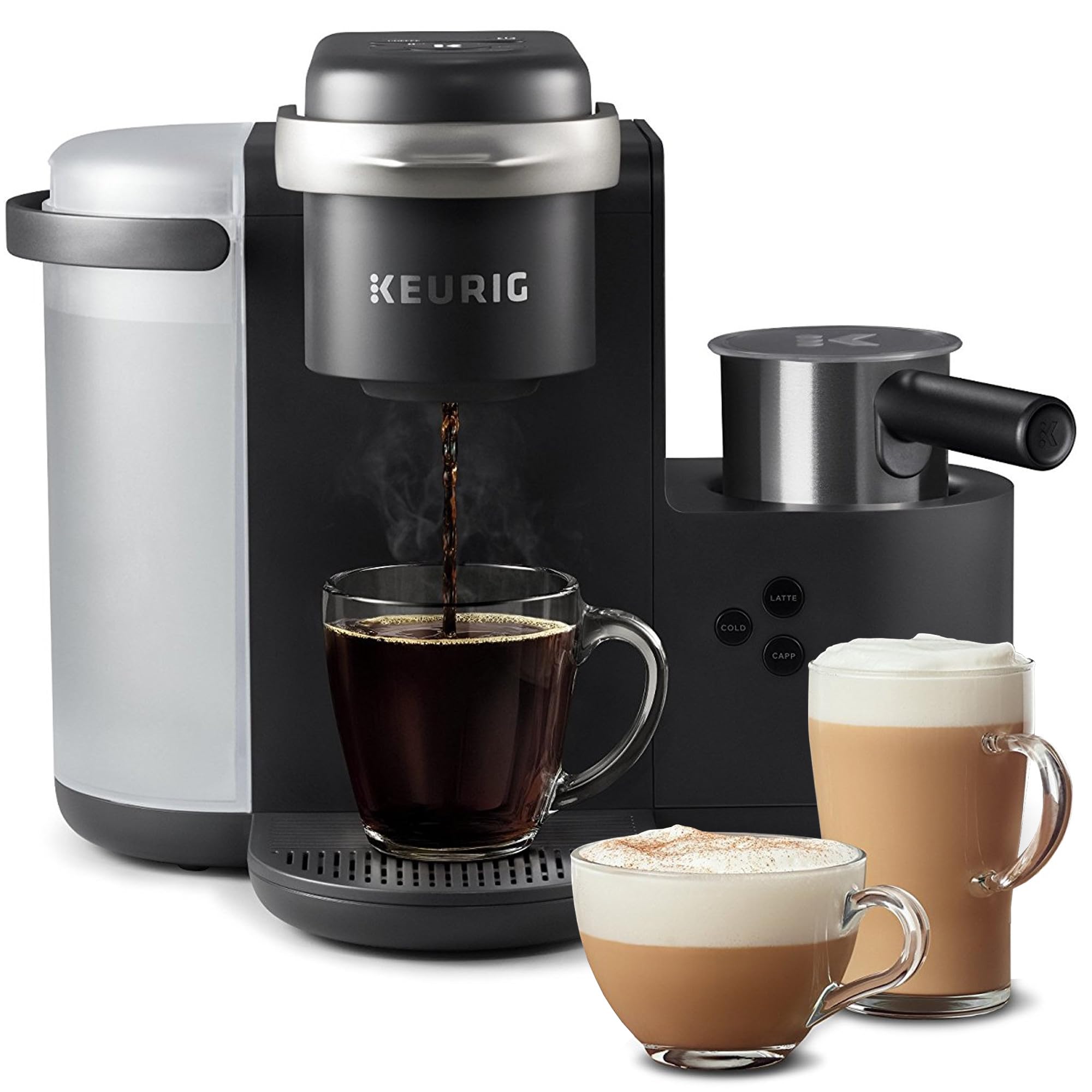 Keurig K-Cafe Single Serve Coffee Maker with Latte & Cappuccino Function - Includes 32 K-Cup Pods (Dark Charcoal) - Perfect for Home, Office & Small Spaces