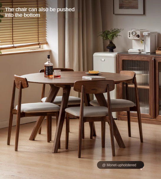 Premium Black Walnut Solid Wood Round Dining Table - Vintage Farmhouse Style for Dining Room, Kitchen, and Entertaining Areas
