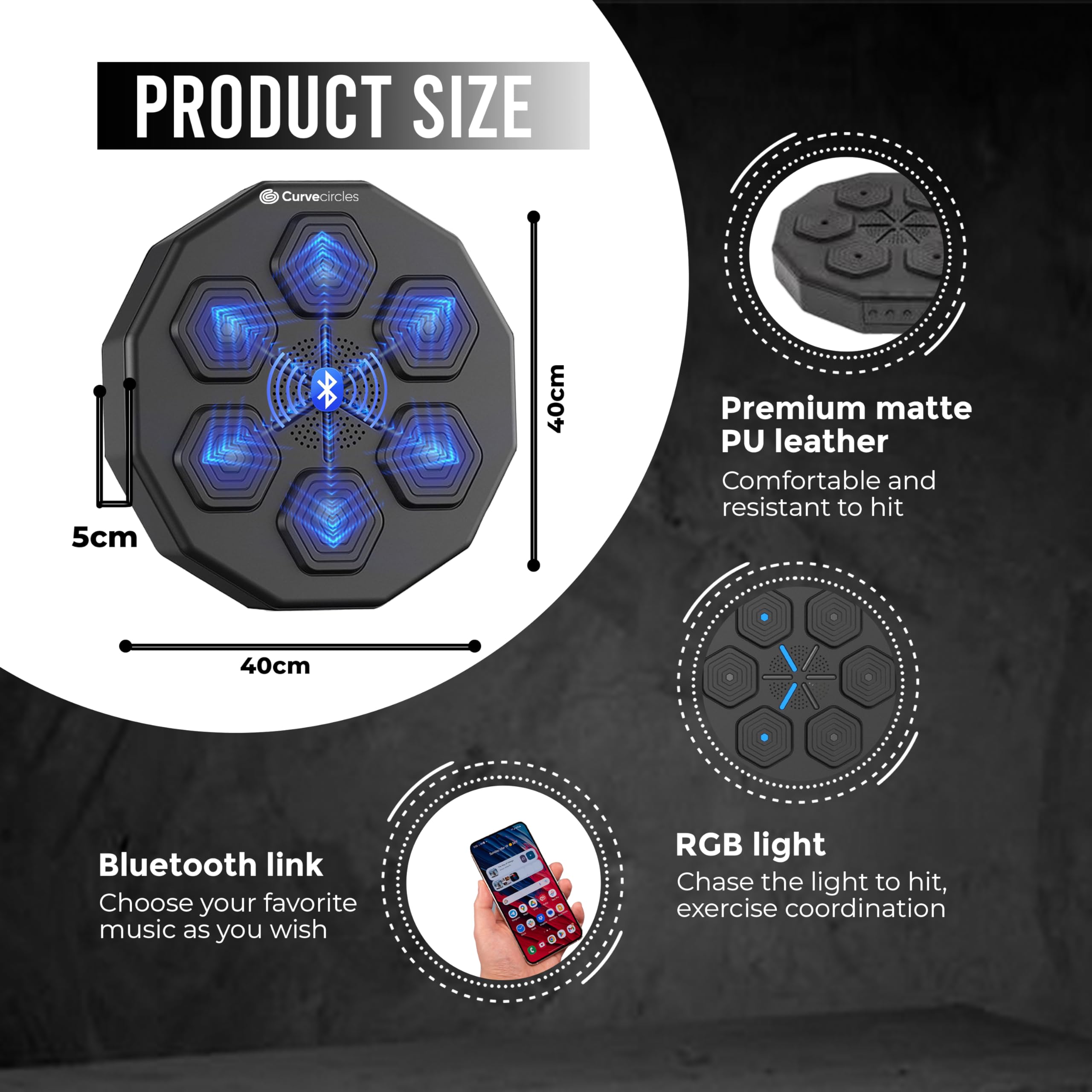Bluetooth Boxing Machine for Adults & Kids - Wall Mounted Music Punching Bag with Boxing Gloves | Home Gym Equipment for Fitness & Stress Relief | Perfect for Boxing Workouts, Cardio Training & Fun Family Exercise