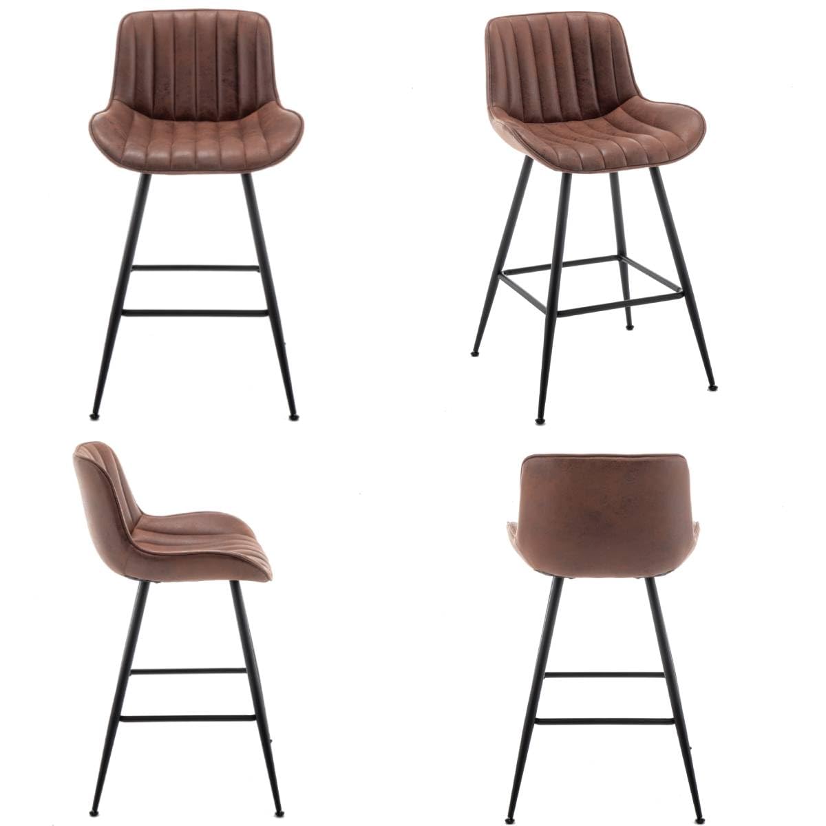 Brown Bar Stools Set of 2 - 24 Inch Fabric Upholstered Armless Bar Height Stools for Home Bar, Kitchen Island & Coffee Shop - Black & Brown Modern Barstools for Dining & Entertainment Areas