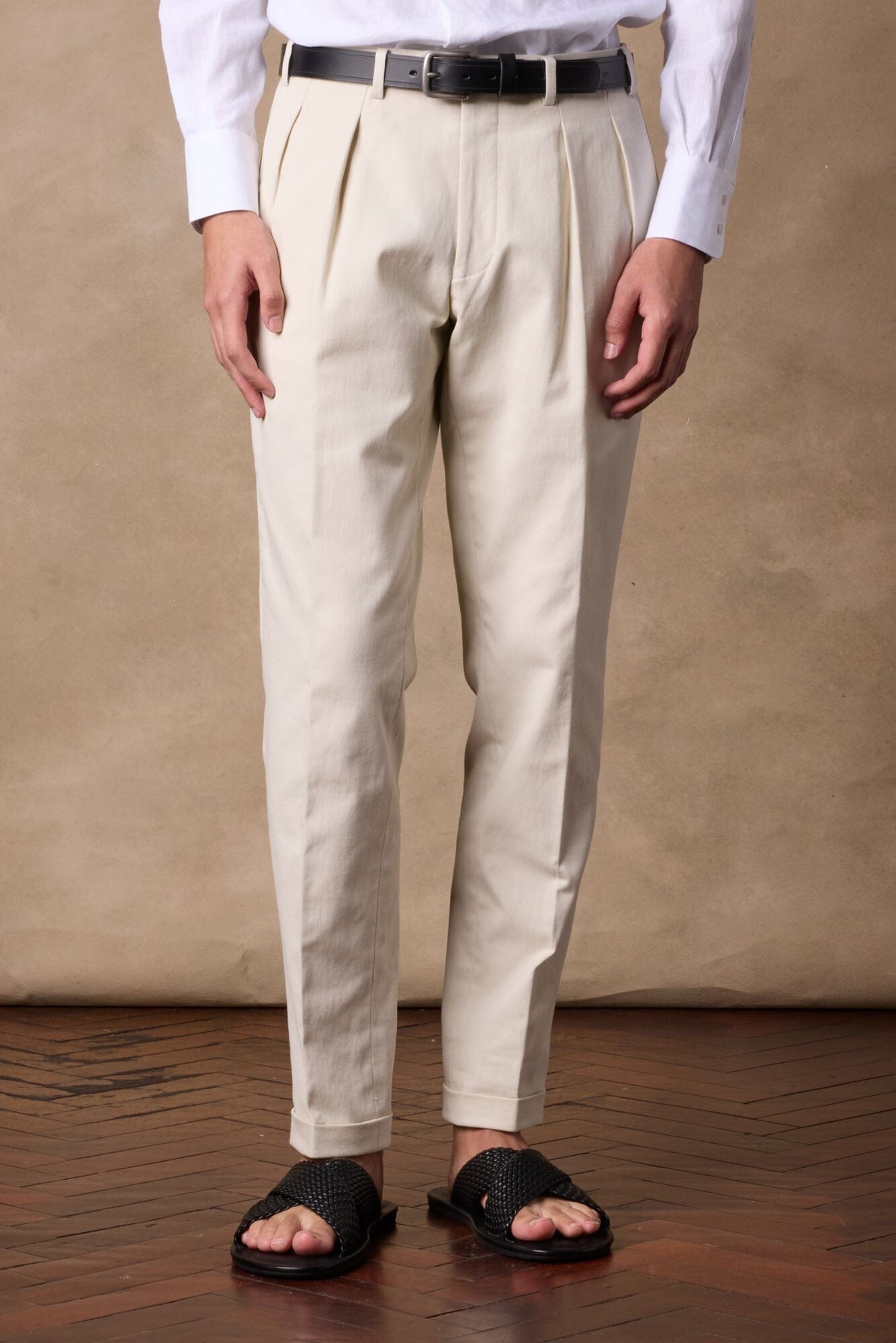 Soho Reverse Pleat Women's Pants - Off White Stretch Cotton Twill Trousers for Office & Business Casual Wear - Size 410